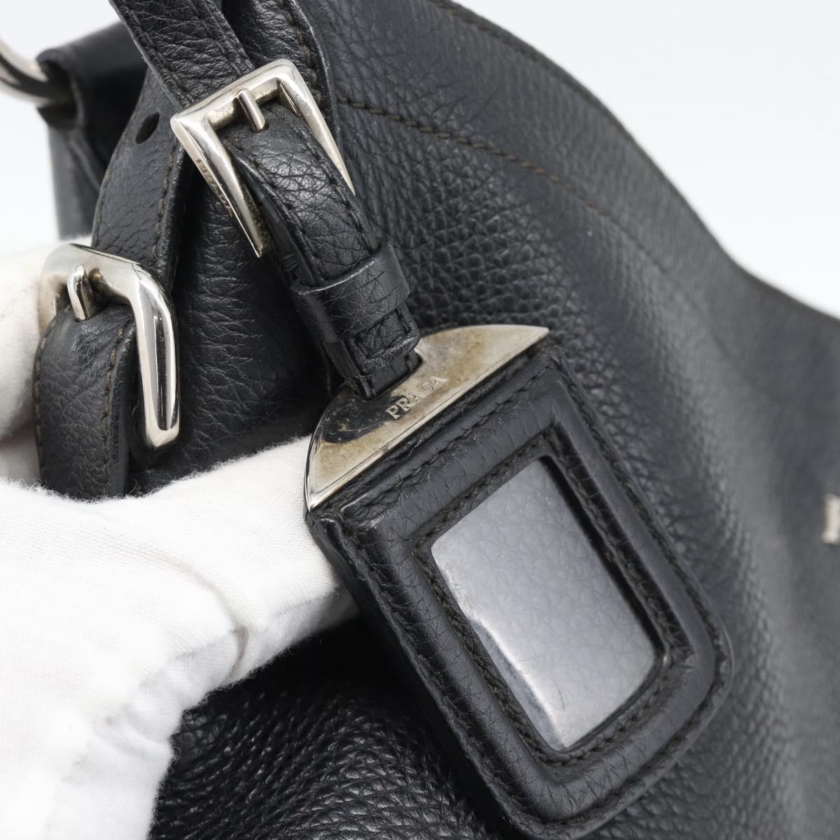 PRADA Shoulder Bag Leather Black Silver Auth ka5401V