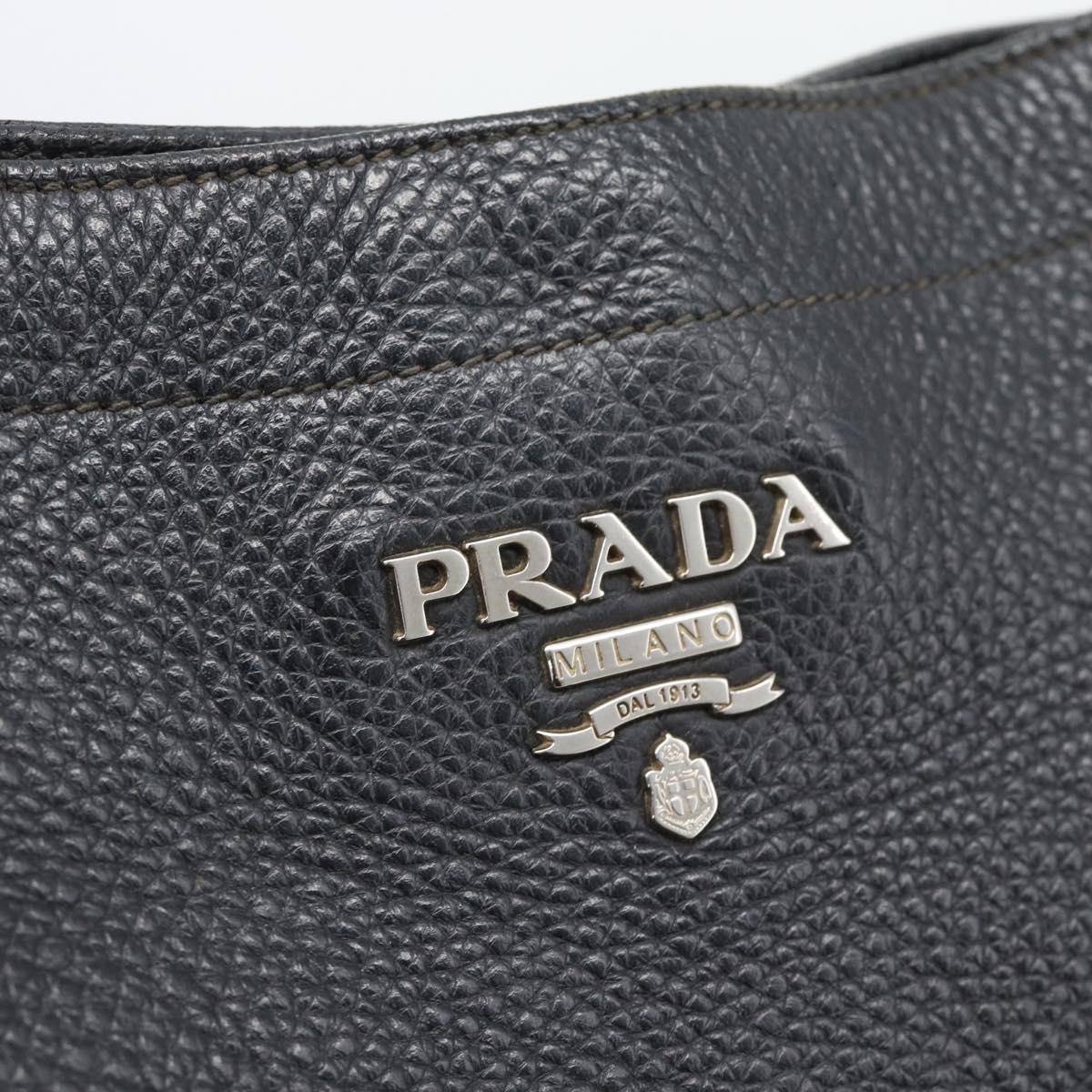 PRADA Shoulder Bag Leather Black Silver Auth ka5401V