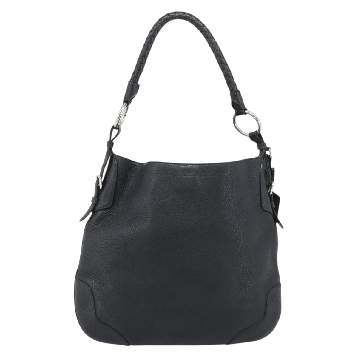 PRADA Shoulder Bag Leather Black Silver Auth ka5401V