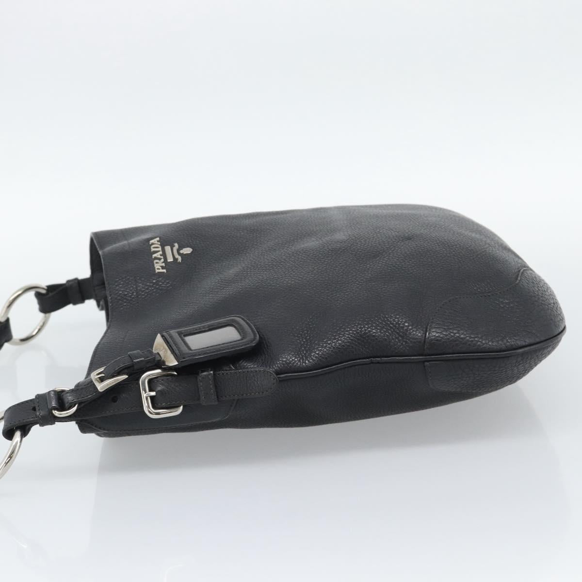 PRADA Shoulder Bag Leather Black Silver Auth ka5401V