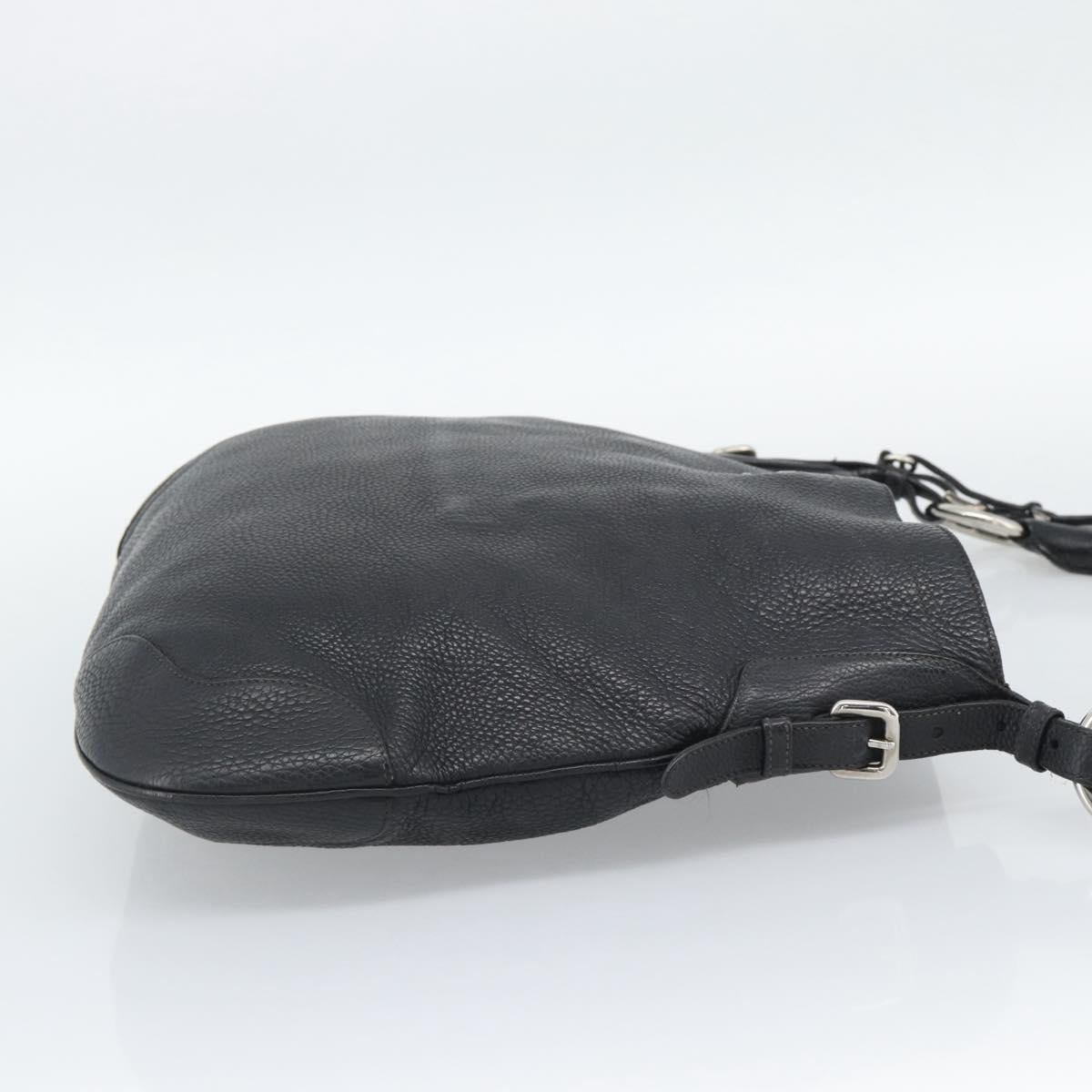PRADA Shoulder Bag Leather Black Silver Auth ka5401V