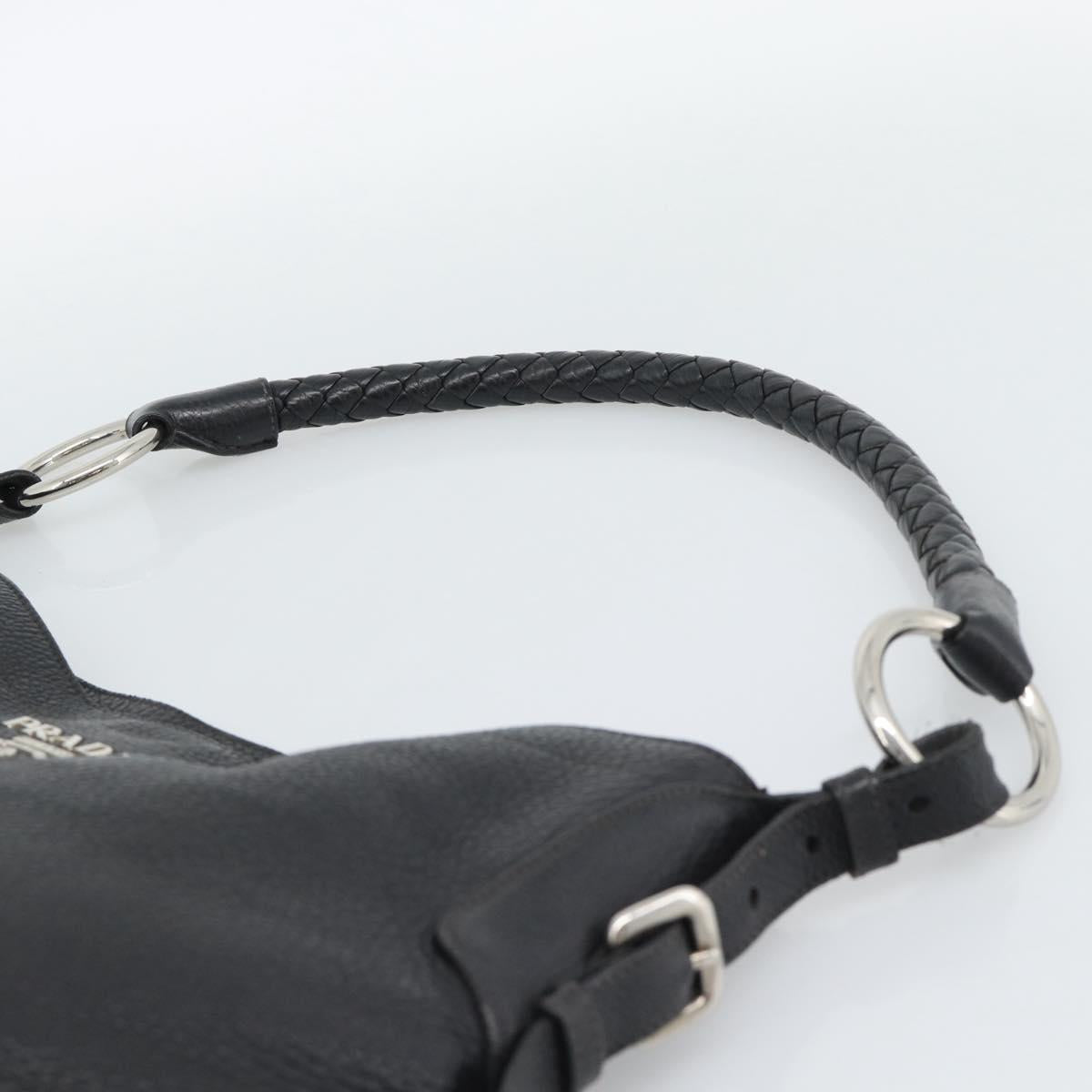 PRADA Shoulder Bag Leather Black Silver Auth ka5401V