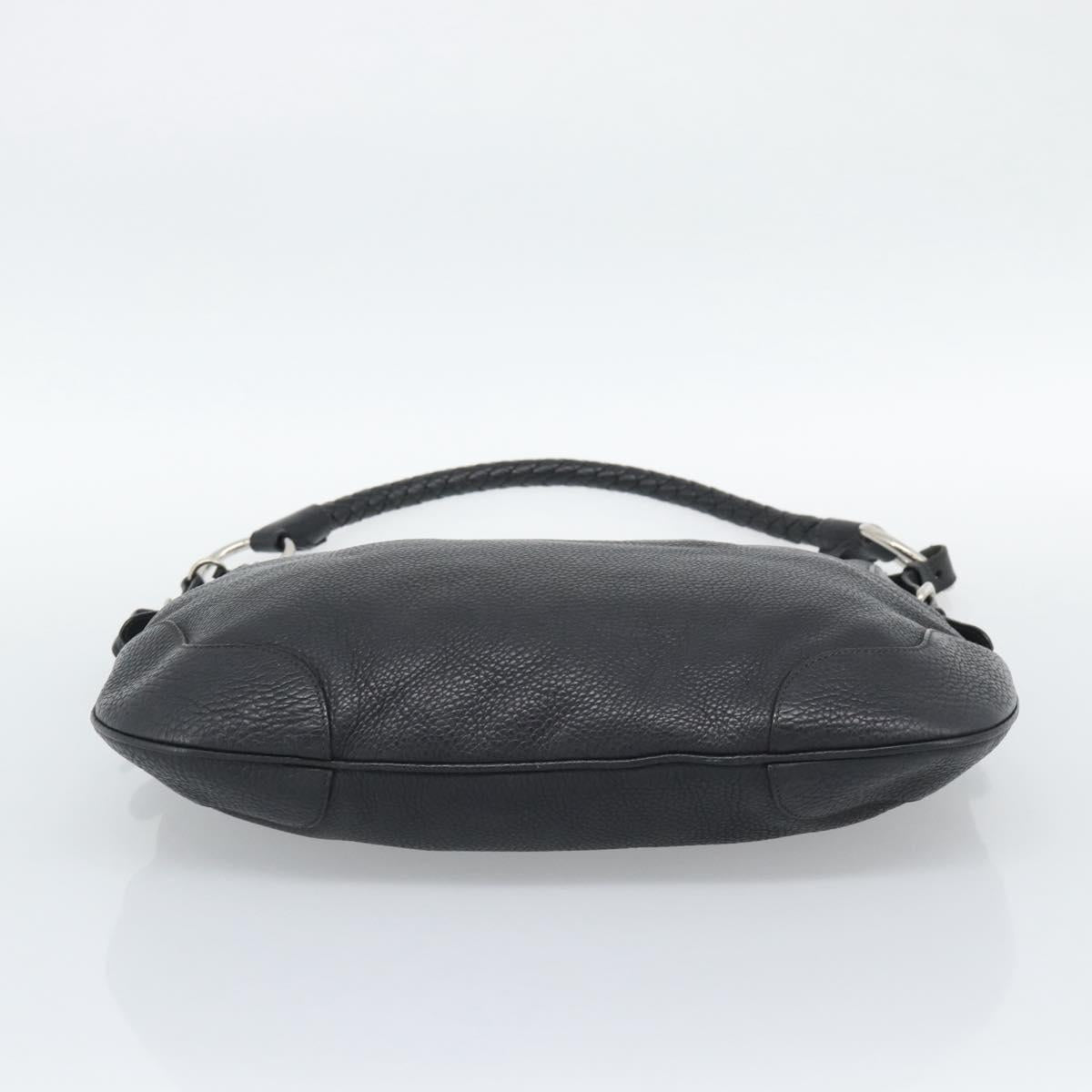 PRADA Shoulder Bag Leather Black Silver Auth ka5401V