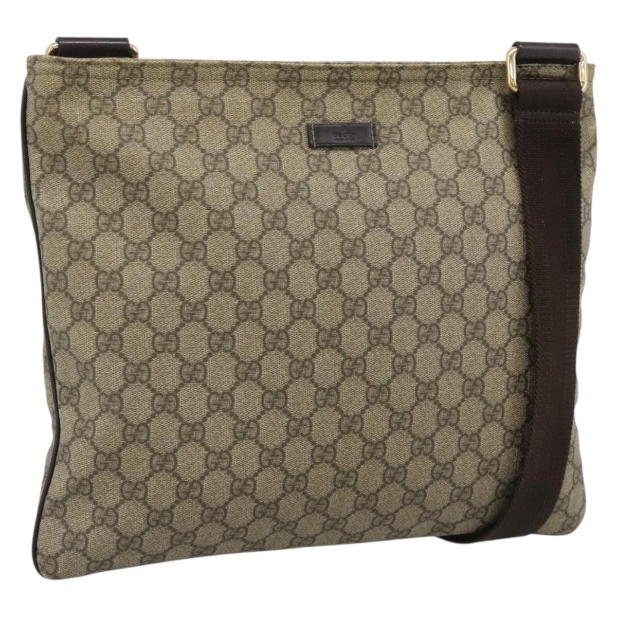 GUCCI GG Supreme Shoulder Bag PVC Leather Beige Gold Tone 201446 Auth ka5402