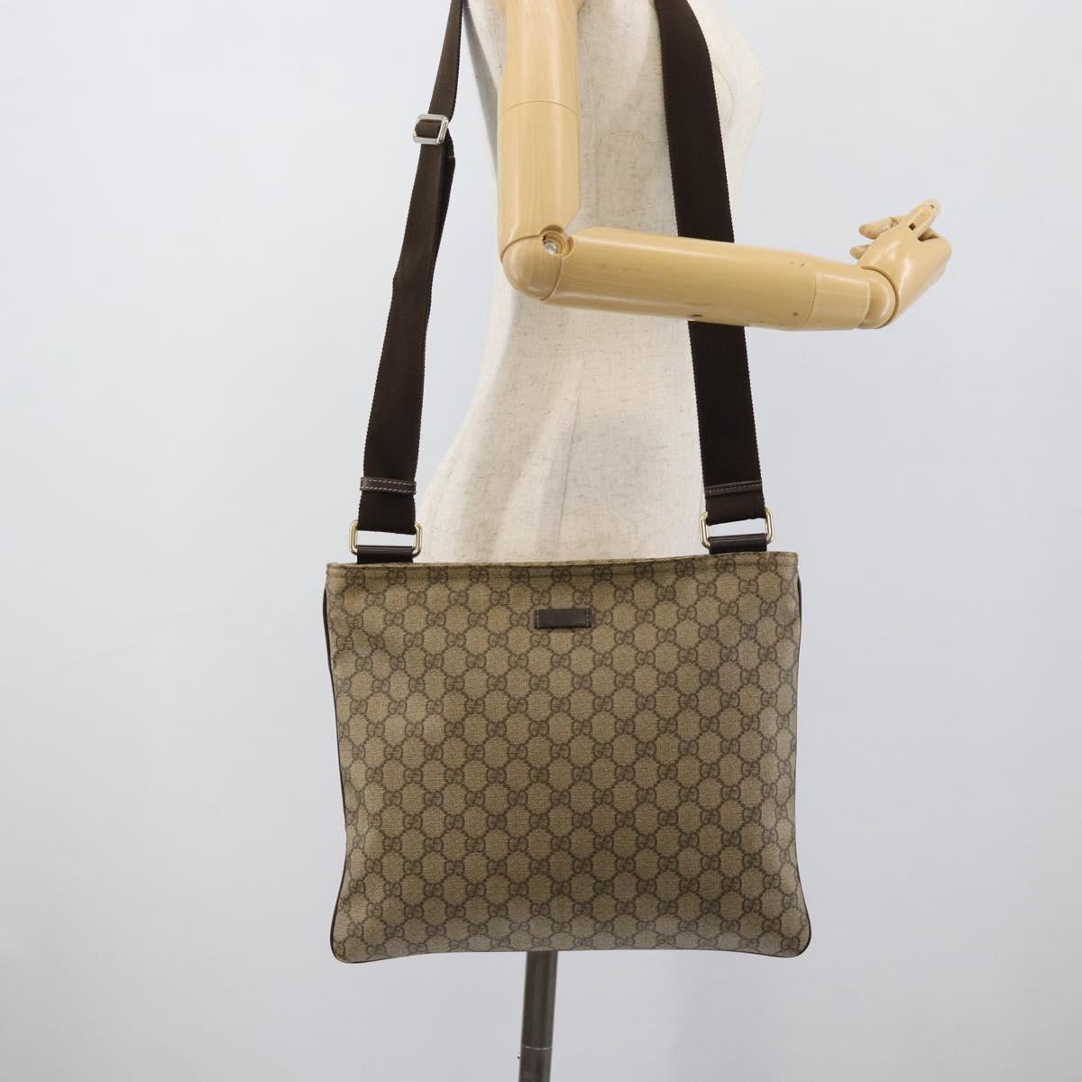GUCCI GG Supreme Shoulder Bag PVC Leather Beige Gold Tone 201446 Auth ka5402