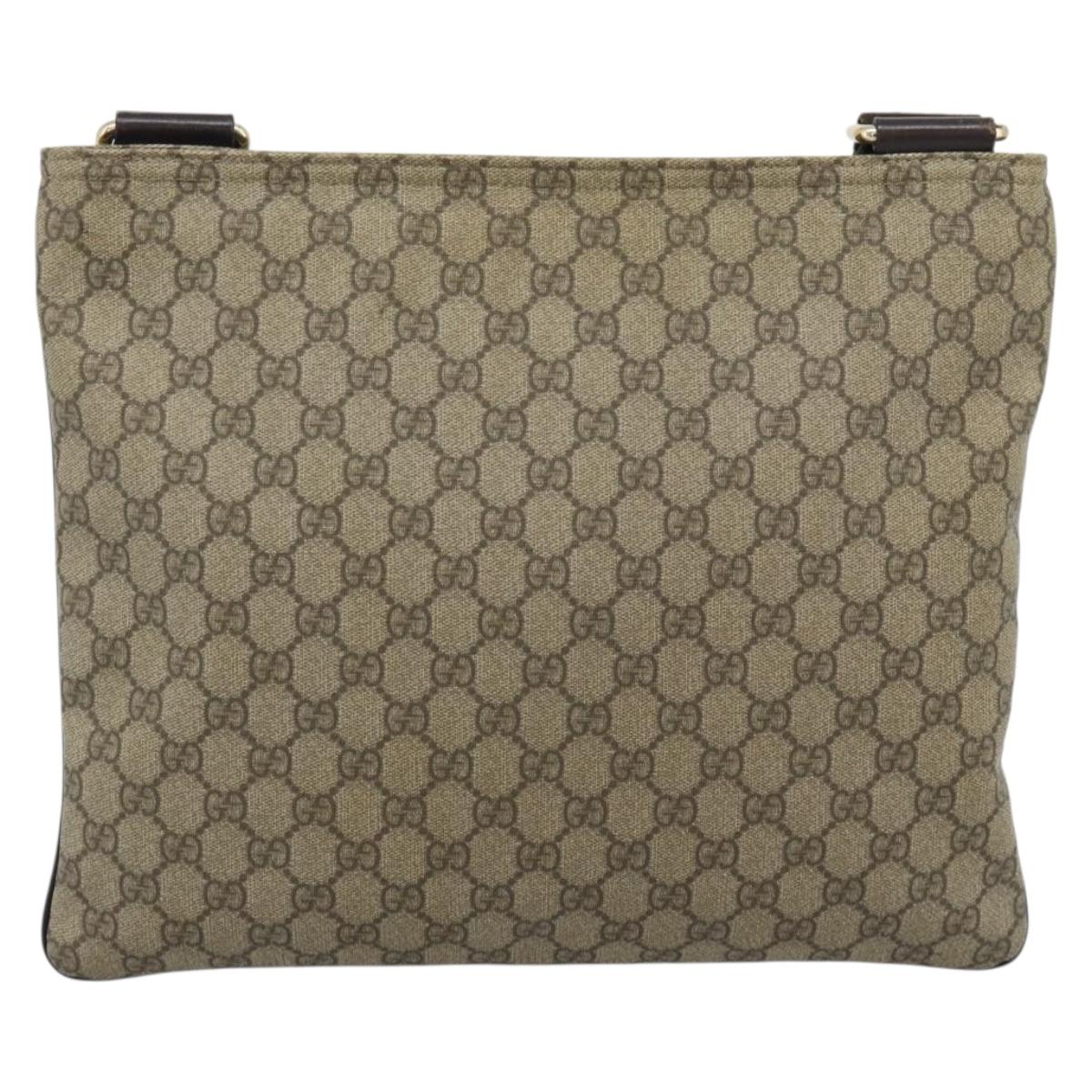 GUCCI GG Supreme Shoulder Bag PVC Leather Beige Gold Tone 201446 Auth ka5402