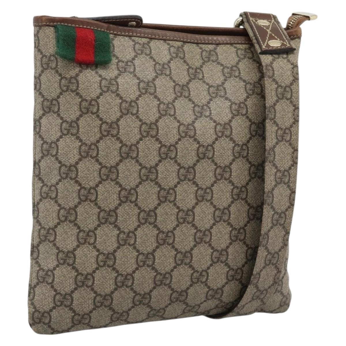 GUCCI GG Supreme Web Sherry Line Shoulder Bag PVC Beige Gold 246413 Auth ka5403