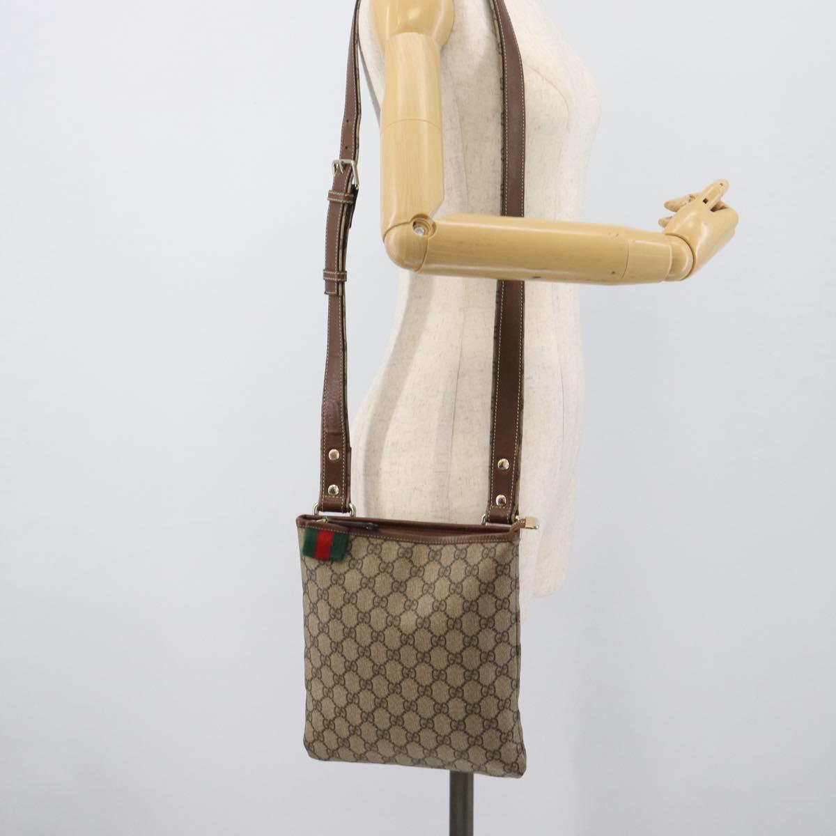 GUCCI GG Supreme Web Sherry Line Shoulder Bag PVC Beige Gold 246413 Auth ka5403