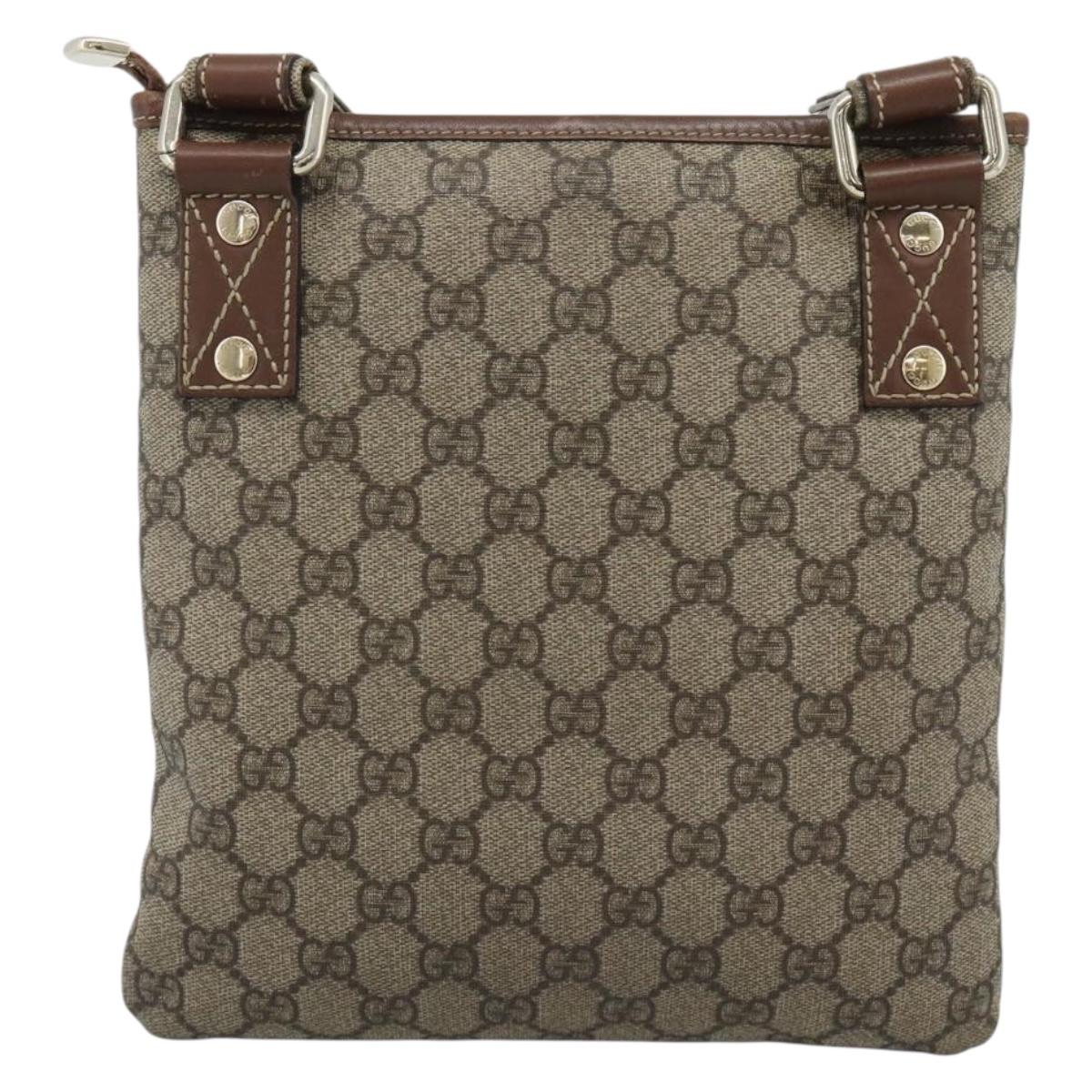GUCCI GG Supreme Web Sherry Line Shoulder Bag PVC Beige Gold 246413 Auth ka5403
