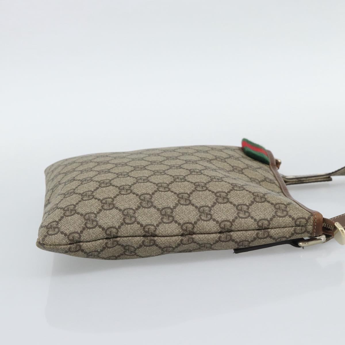 GUCCI GG Supreme Web Sherry Line Shoulder Bag PVC Beige Gold 246413 Auth ka5403