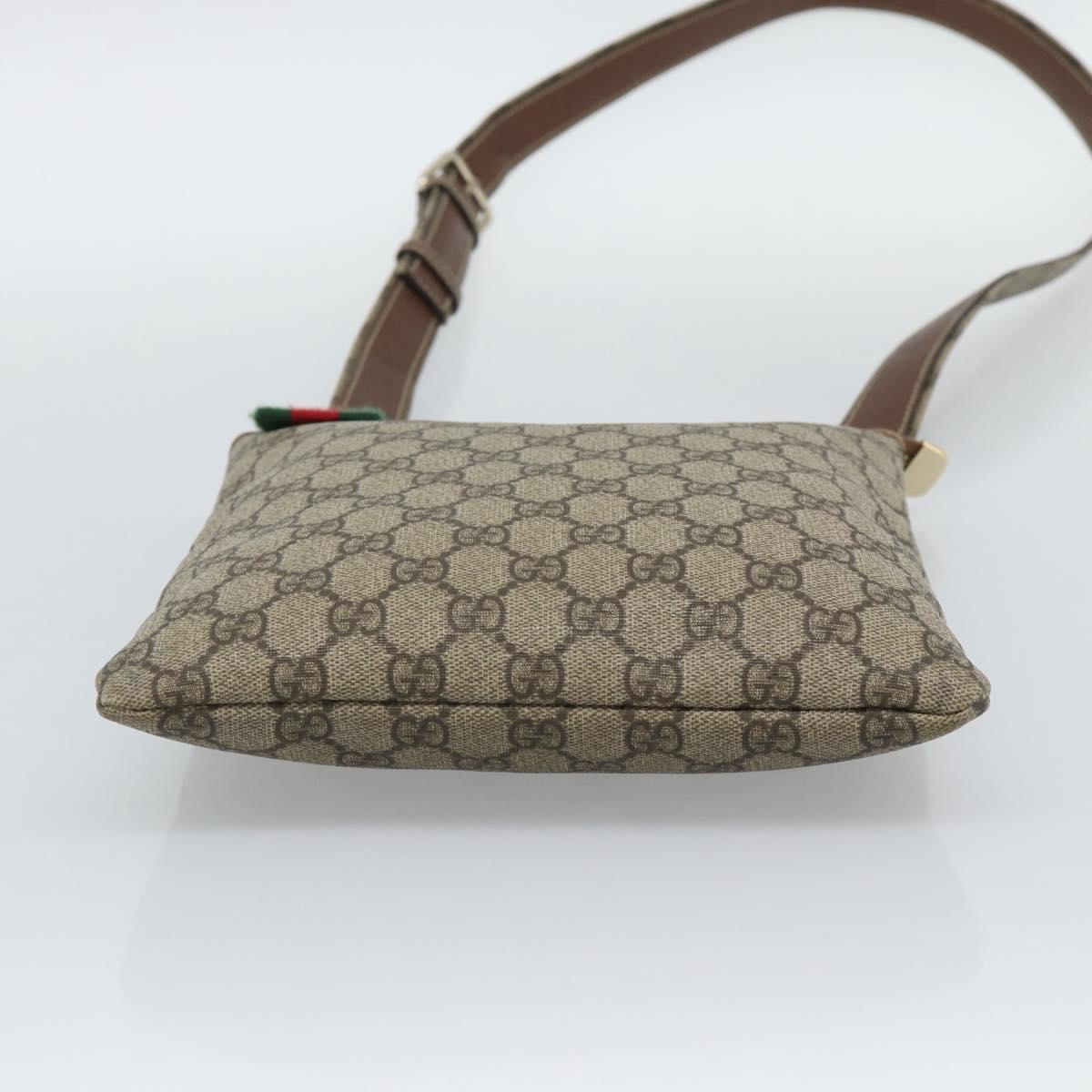 GUCCI GG Supreme Web Sherry Line Shoulder Bag PVC Beige Gold 246413 Auth ka5403