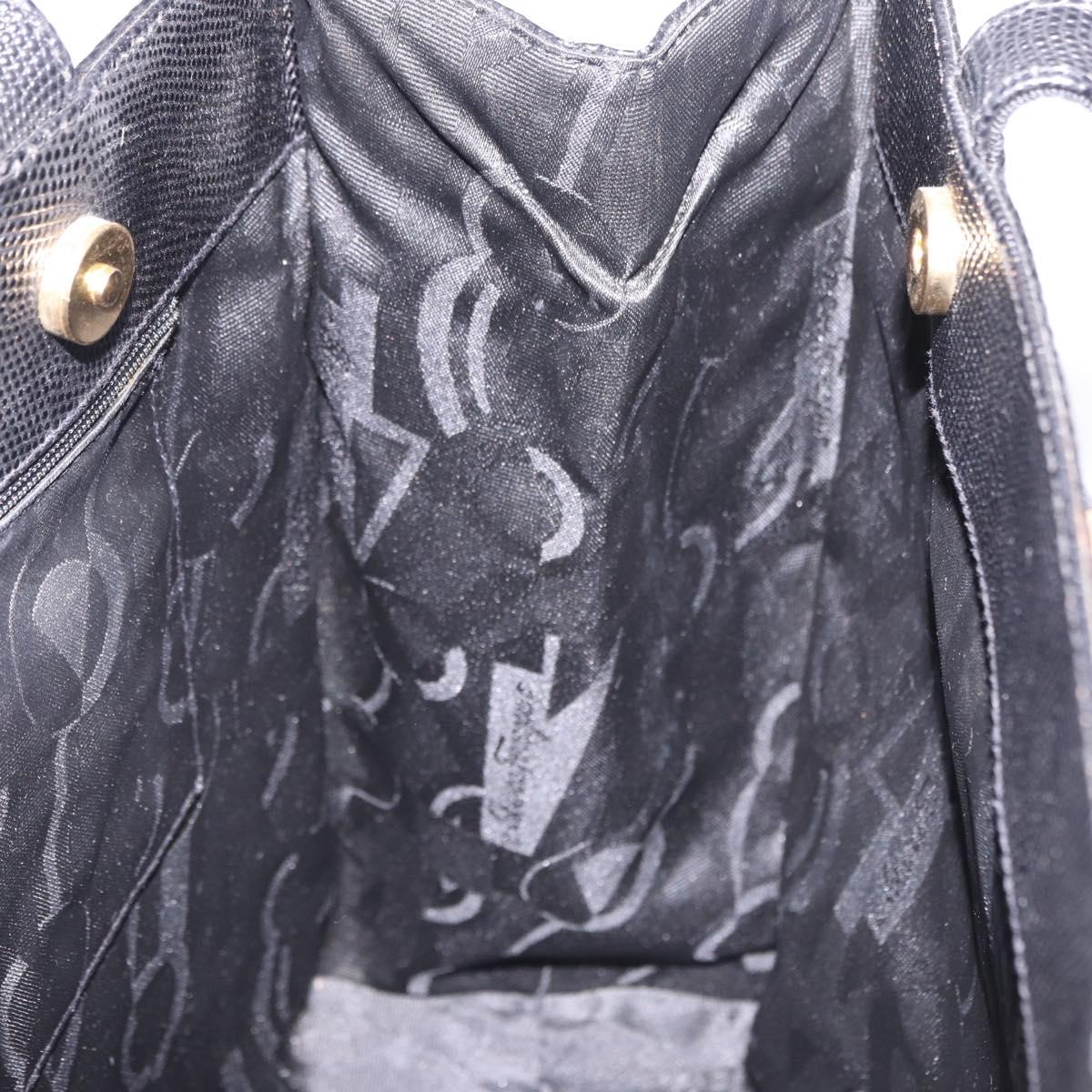 Salvatore Ferragamo Vala Ribbon Tote Bag Leather Black Gold Tone Auth ka5406A