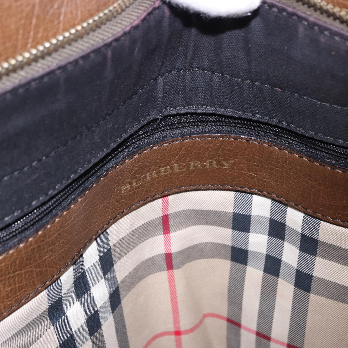 BURBERRY Tote Bag Leather 2way Brown Silver Auth ka5407