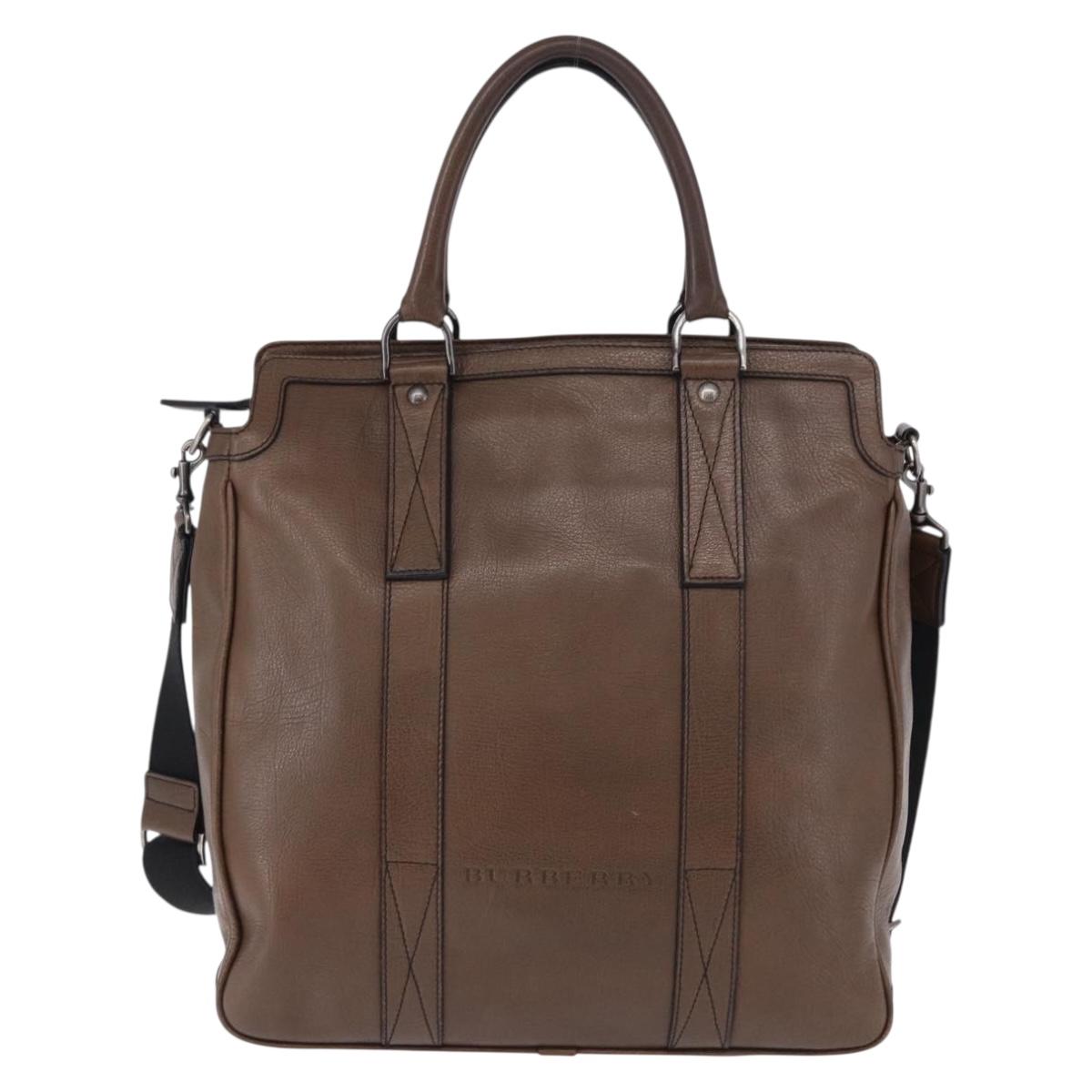 BURBERRY Tote Bag Leather 2way Brown Silver Auth ka5407