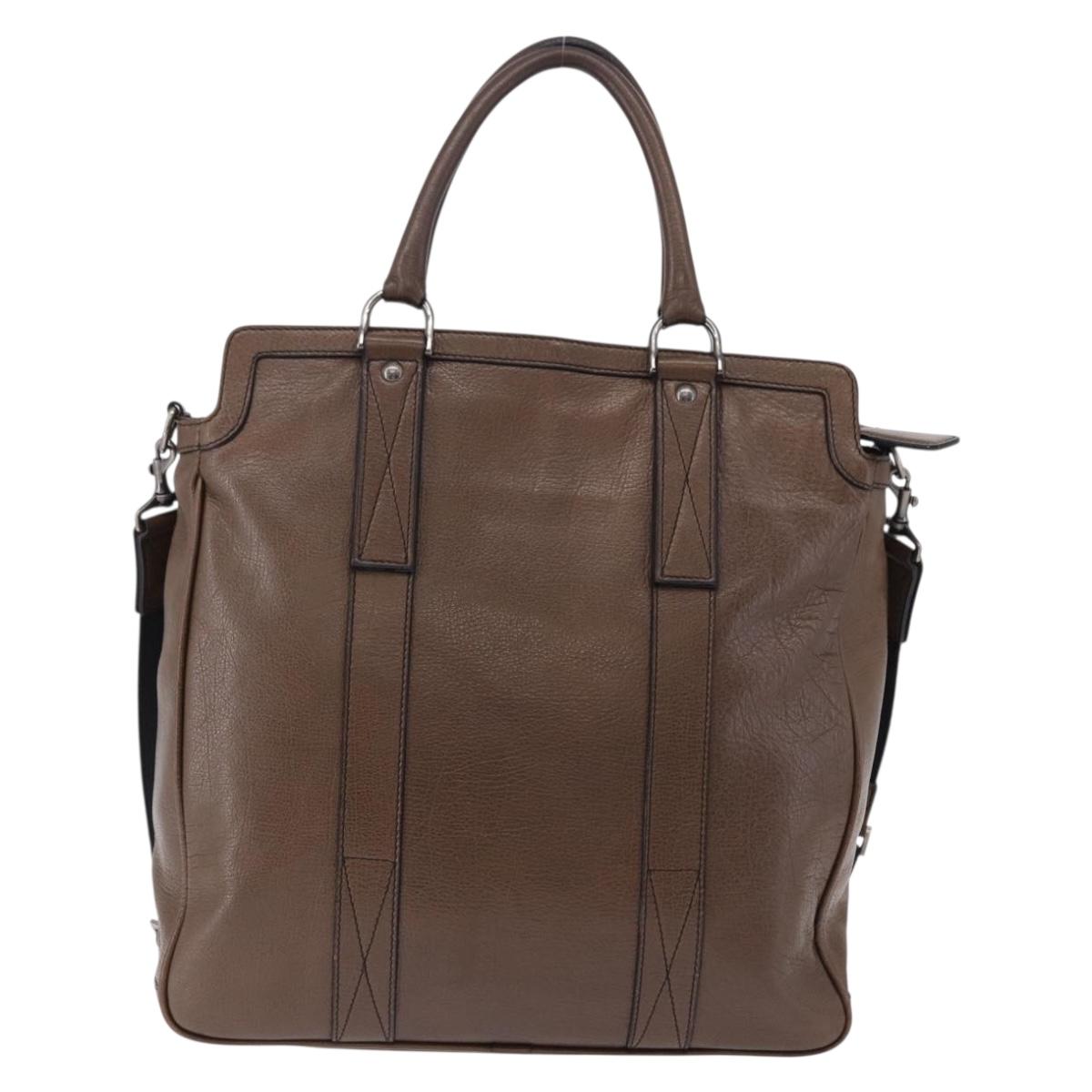 BURBERRY Tote Bag Leather 2way Brown Silver Auth ka5407