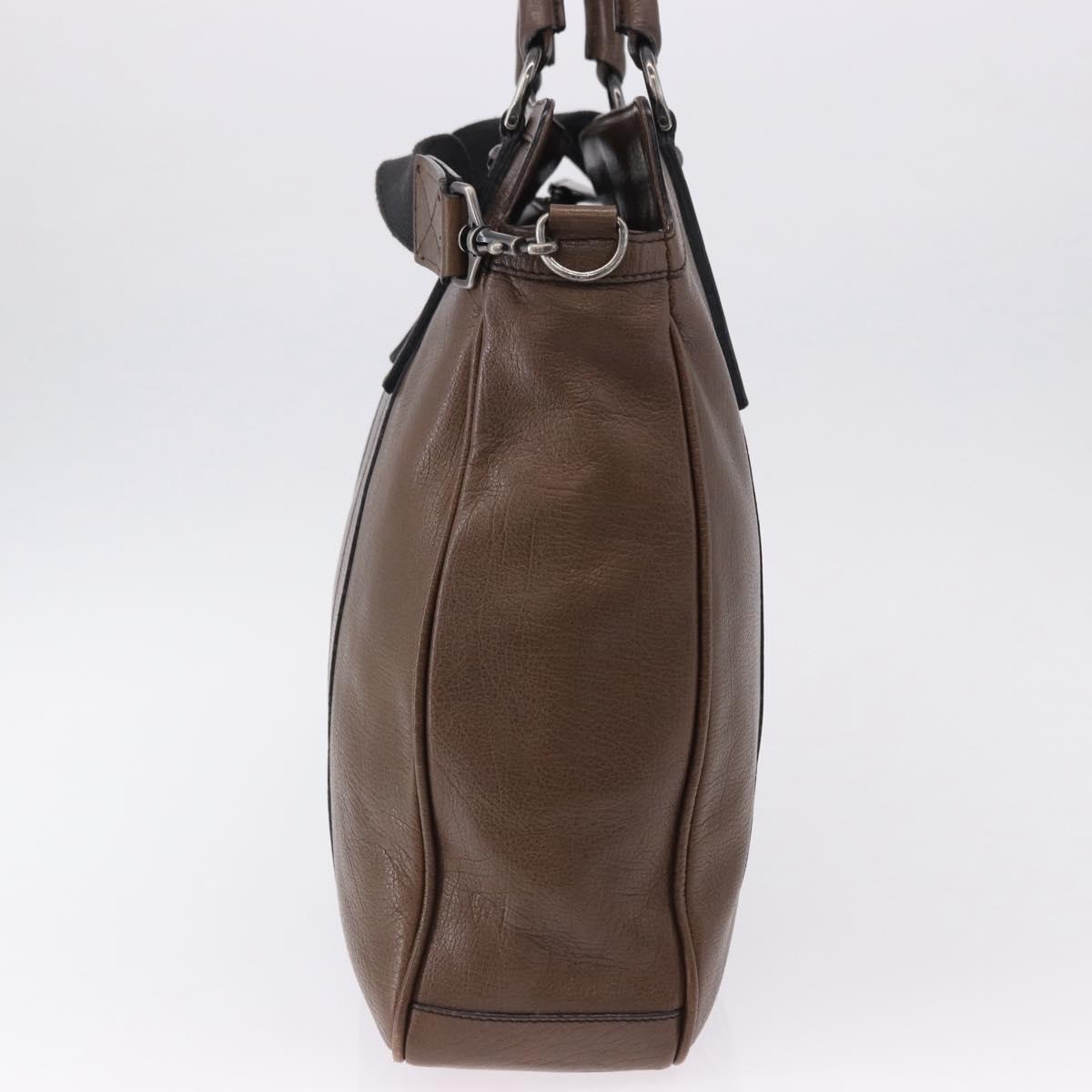 BURBERRY Tote Bag Leather 2way Brown Silver Auth ka5407