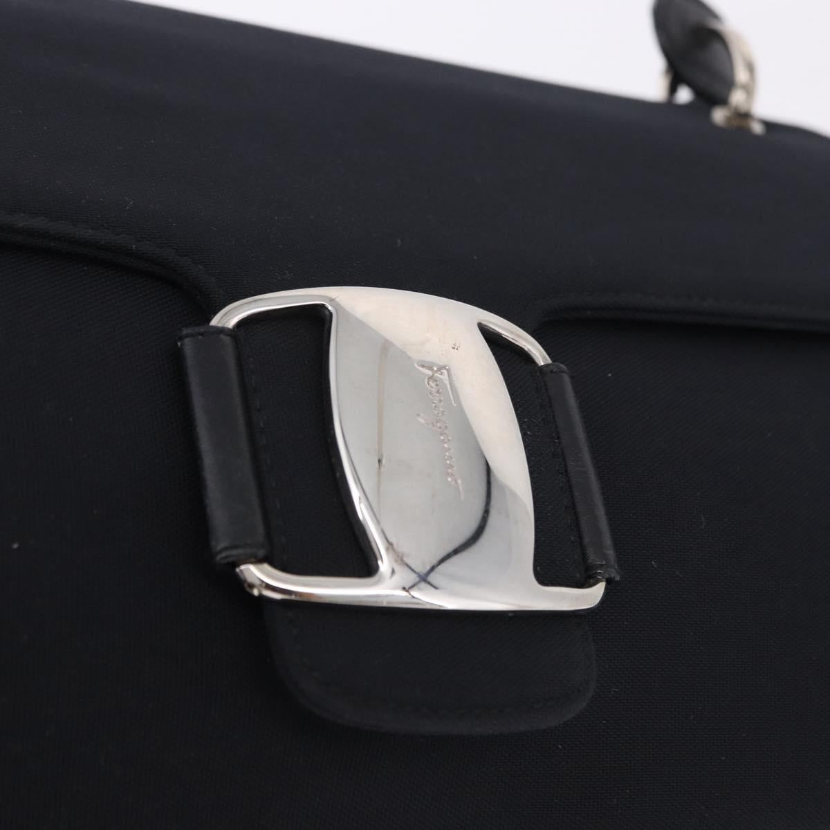 Salvatore Ferragamo Vala Hand Bag Canvas Black Silver Auth ka5410