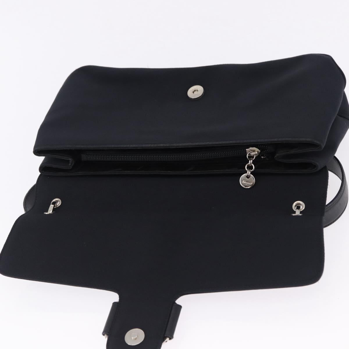 Salvatore Ferragamo Vala Hand Bag Canvas Black Silver Auth ka5410