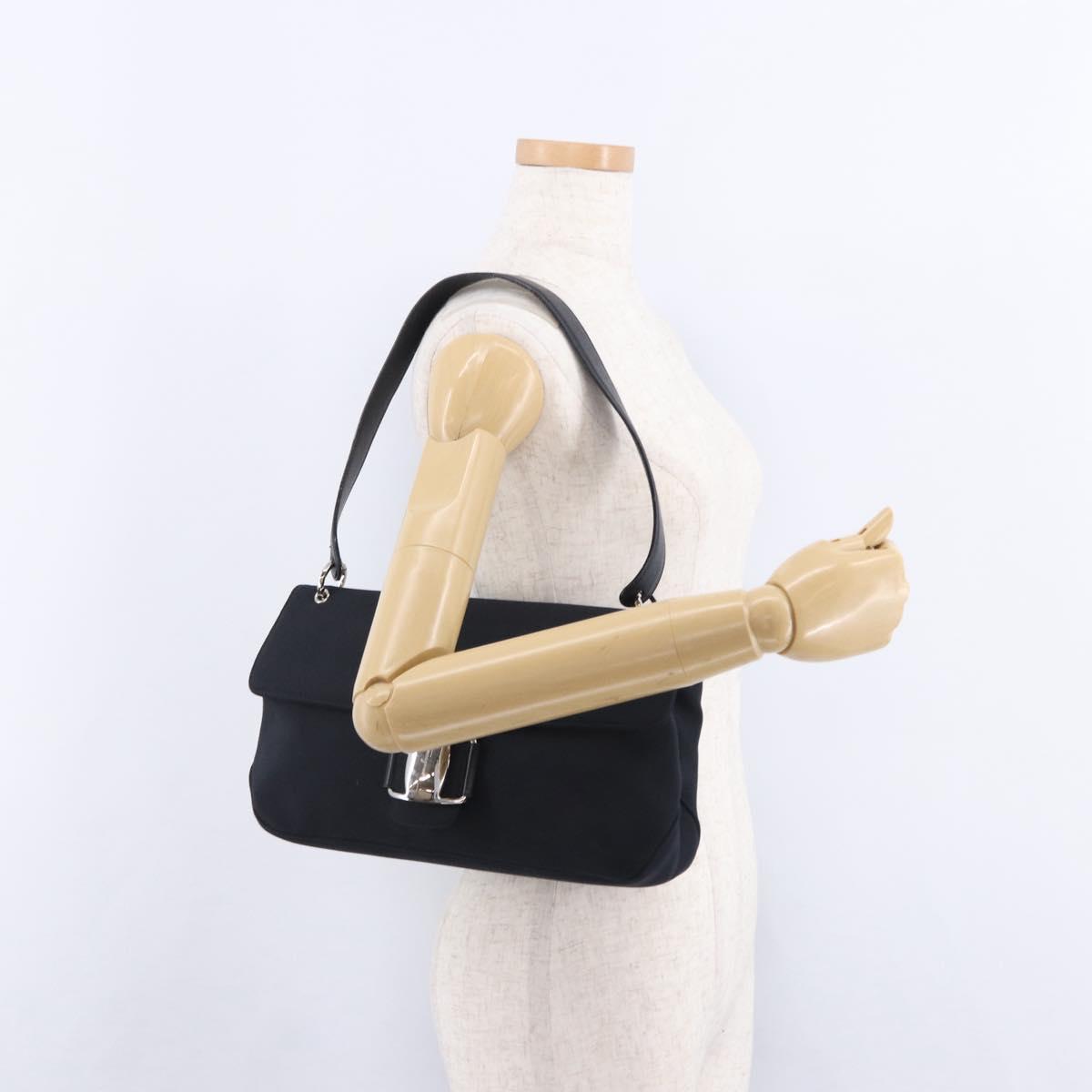 Salvatore Ferragamo Vala Hand Bag Canvas Black Silver Auth ka5410