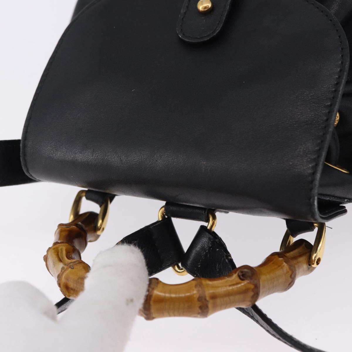 GUCCI Bamboo Backpack Leather Black Gold Tone 003 1705 0030 Auth ka5411A