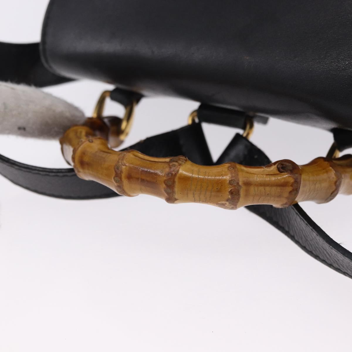 GUCCI Bamboo Backpack Leather Black Gold Tone 003 1705 0030 Auth ka5411A