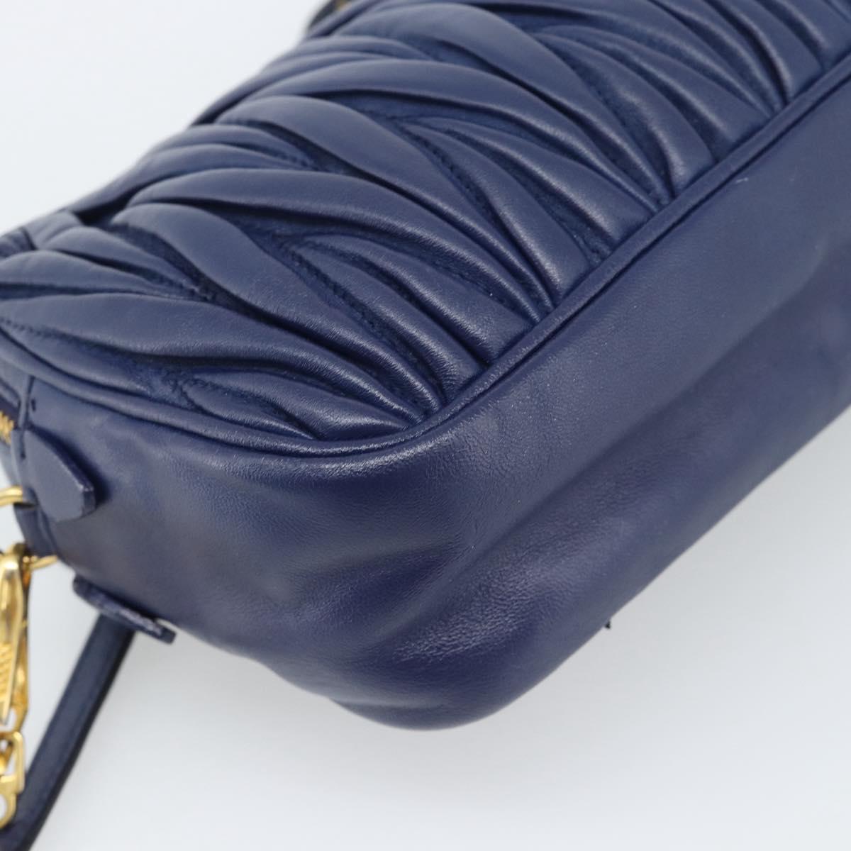 Miu Miu Matelasse Shoulder Bag Leather Blue Gold Tone Auth ka5412A