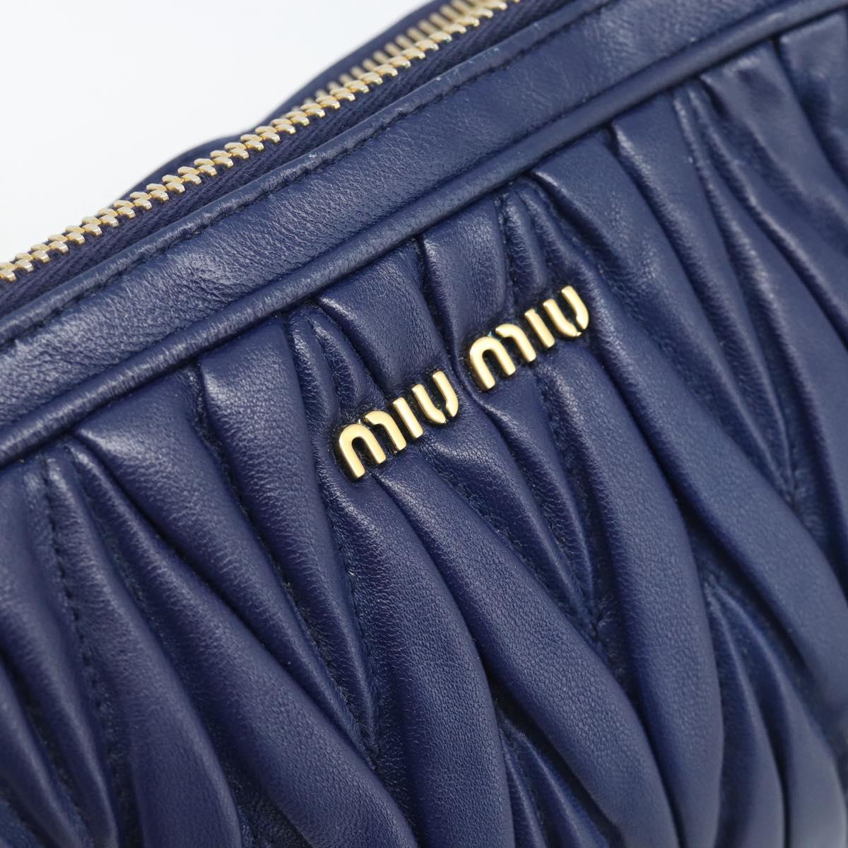 Miu Miu Matelasse Shoulder Bag Leather Blue Gold Tone Auth ka5412A