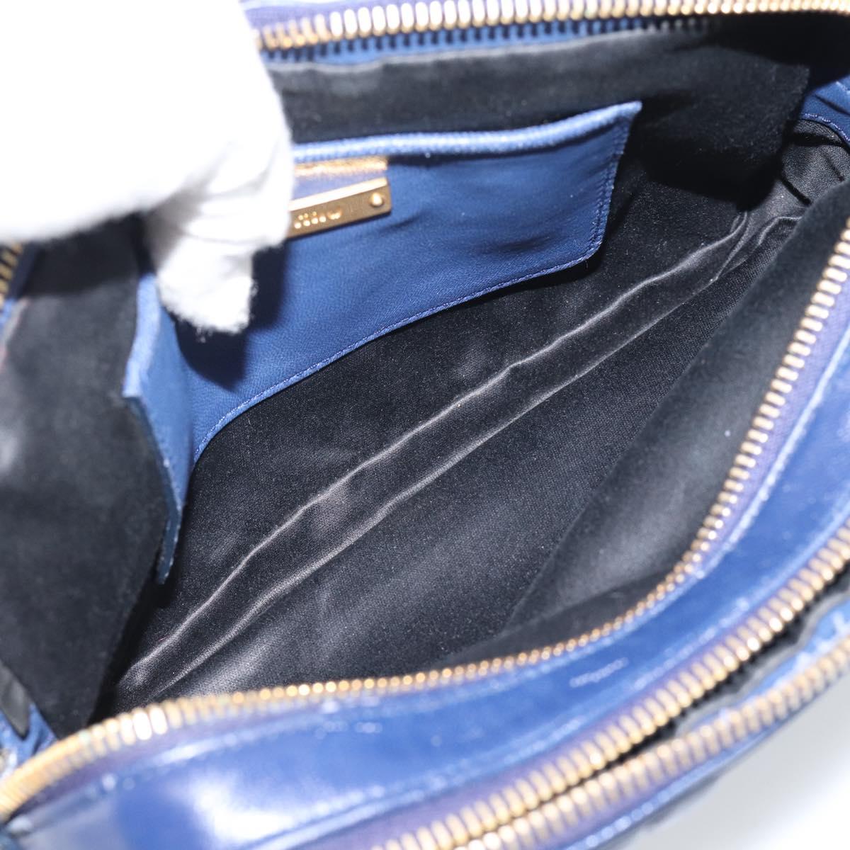 Miu Miu Matelasse Shoulder Bag Leather Blue Gold Tone Auth ka5412A