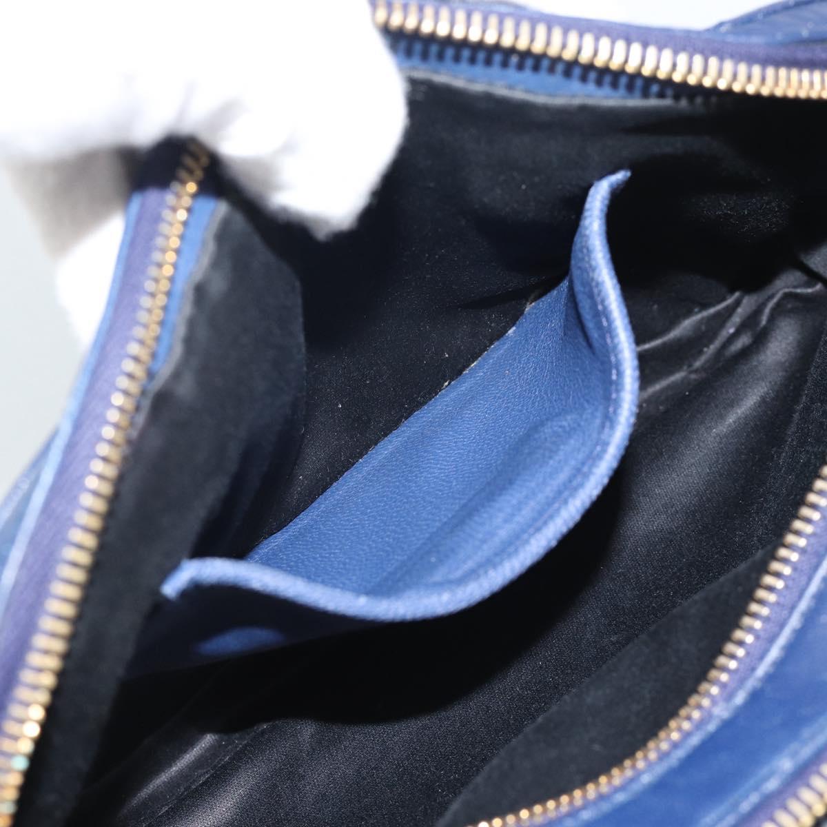 Miu Miu Matelasse Shoulder Bag Leather Blue Gold Tone Auth ka5412A