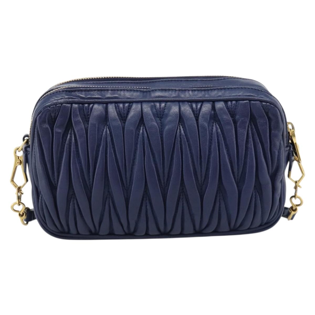 Miu Miu Matelasse Shoulder Bag Leather Blue Gold Tone Auth ka5412A