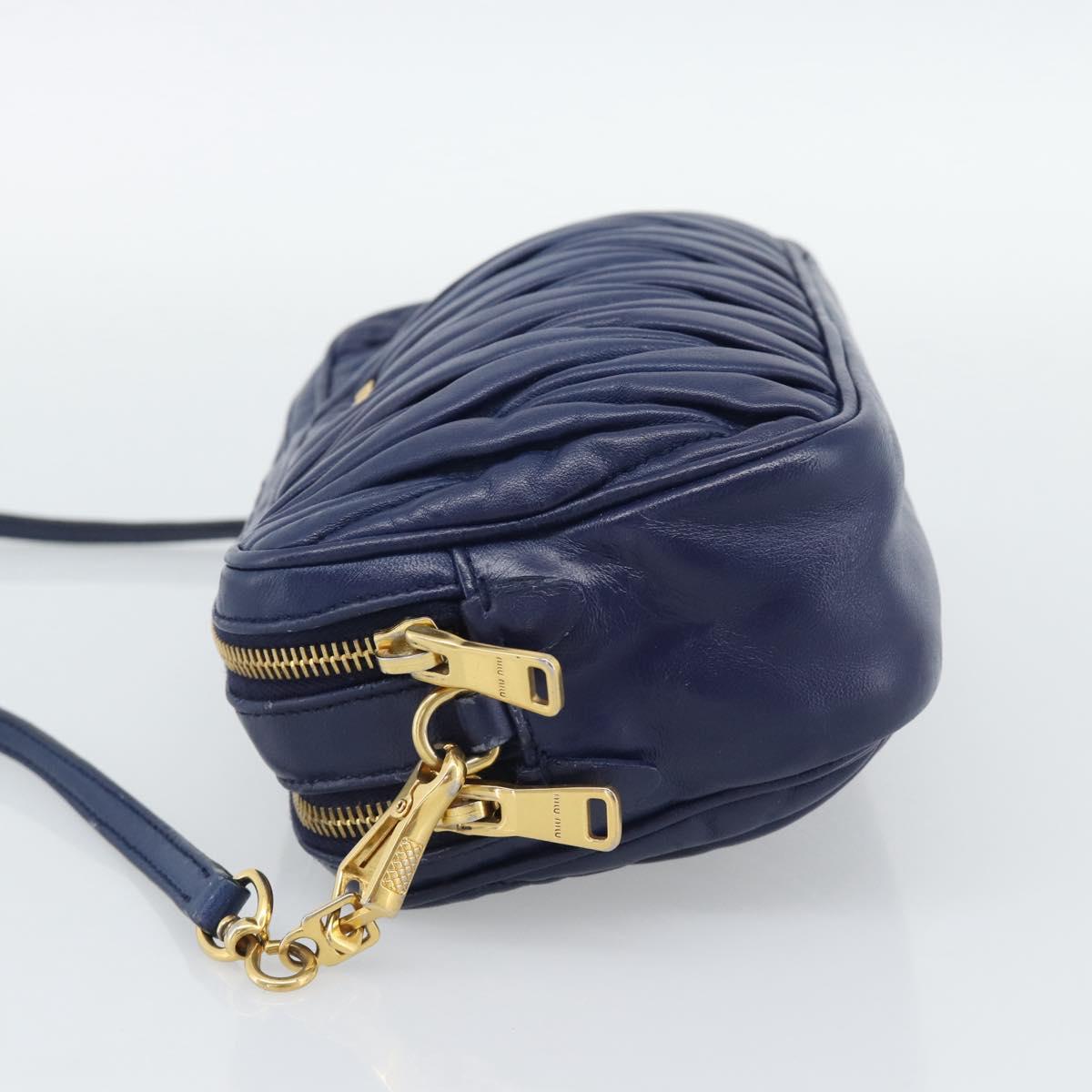 Miu Miu Matelasse Shoulder Bag Leather Blue Gold Tone Auth ka5412A