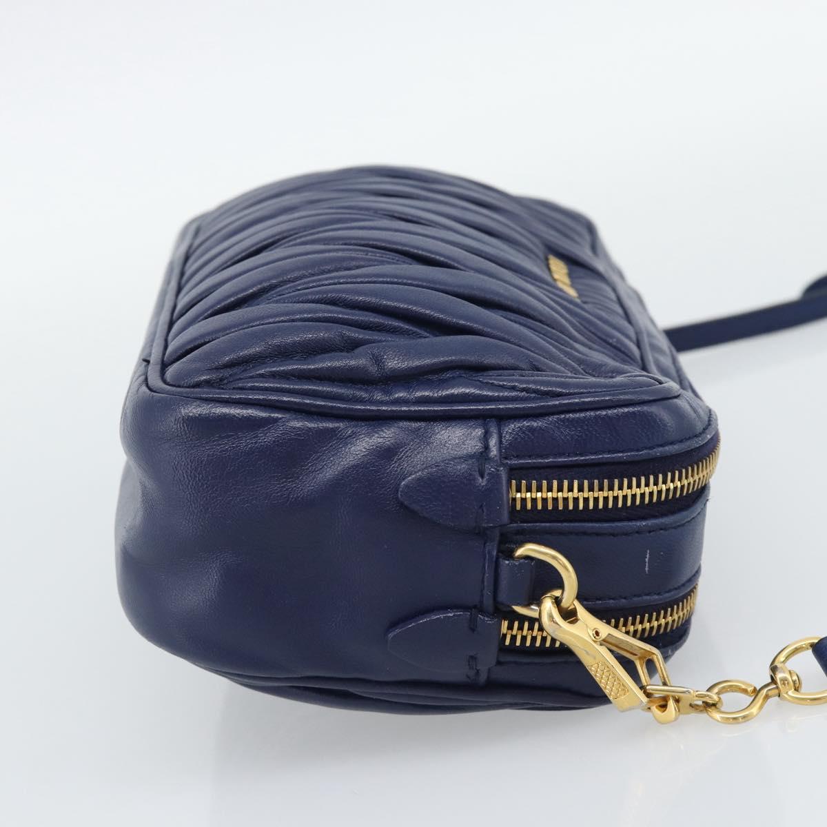 Miu Miu Matelasse Shoulder Bag Leather Blue Gold Tone Auth ka5412A