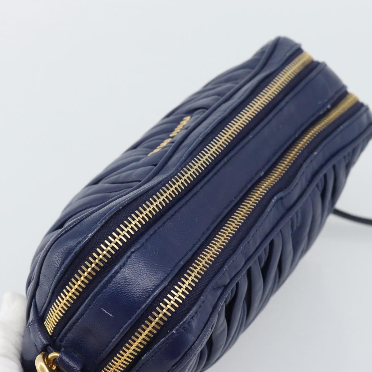 Miu Miu Matelasse Shoulder Bag Leather Blue Gold Tone Auth ka5412A