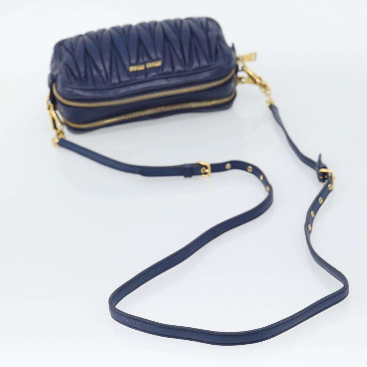 Miu Miu Matelasse Shoulder Bag Leather Blue Gold Tone Auth ka5412A