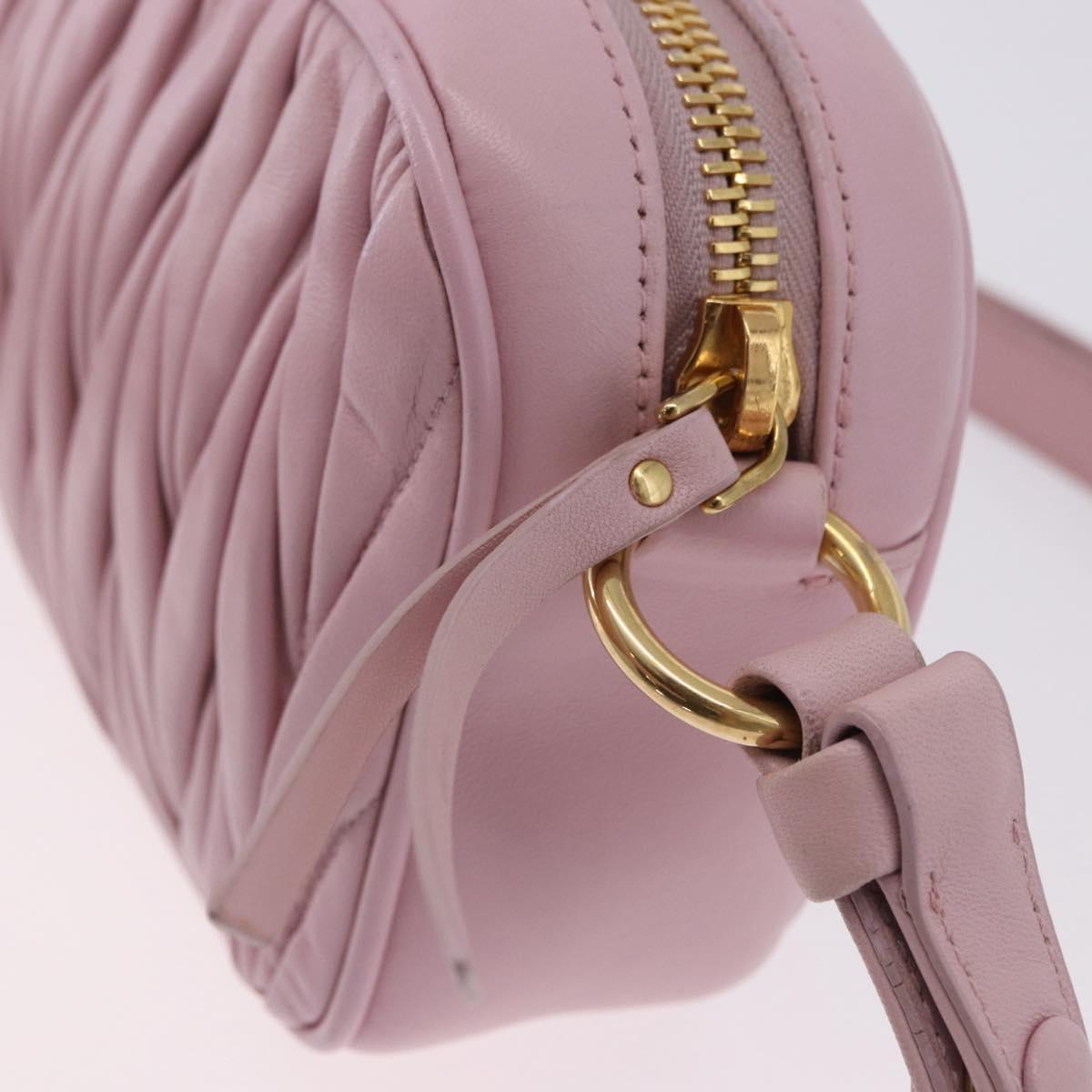 Miu Miu Matelasse Shoulder Bag Leather Pink Gold Tone Auth ka5413V