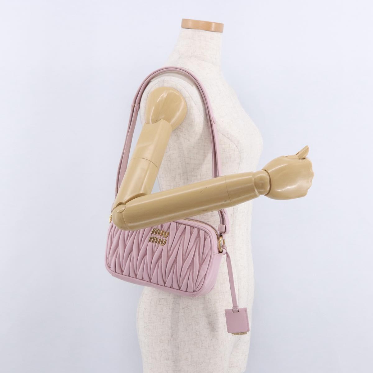 Miu Miu Matelasse Shoulder Bag Leather Pink Gold Tone Auth ka5413V