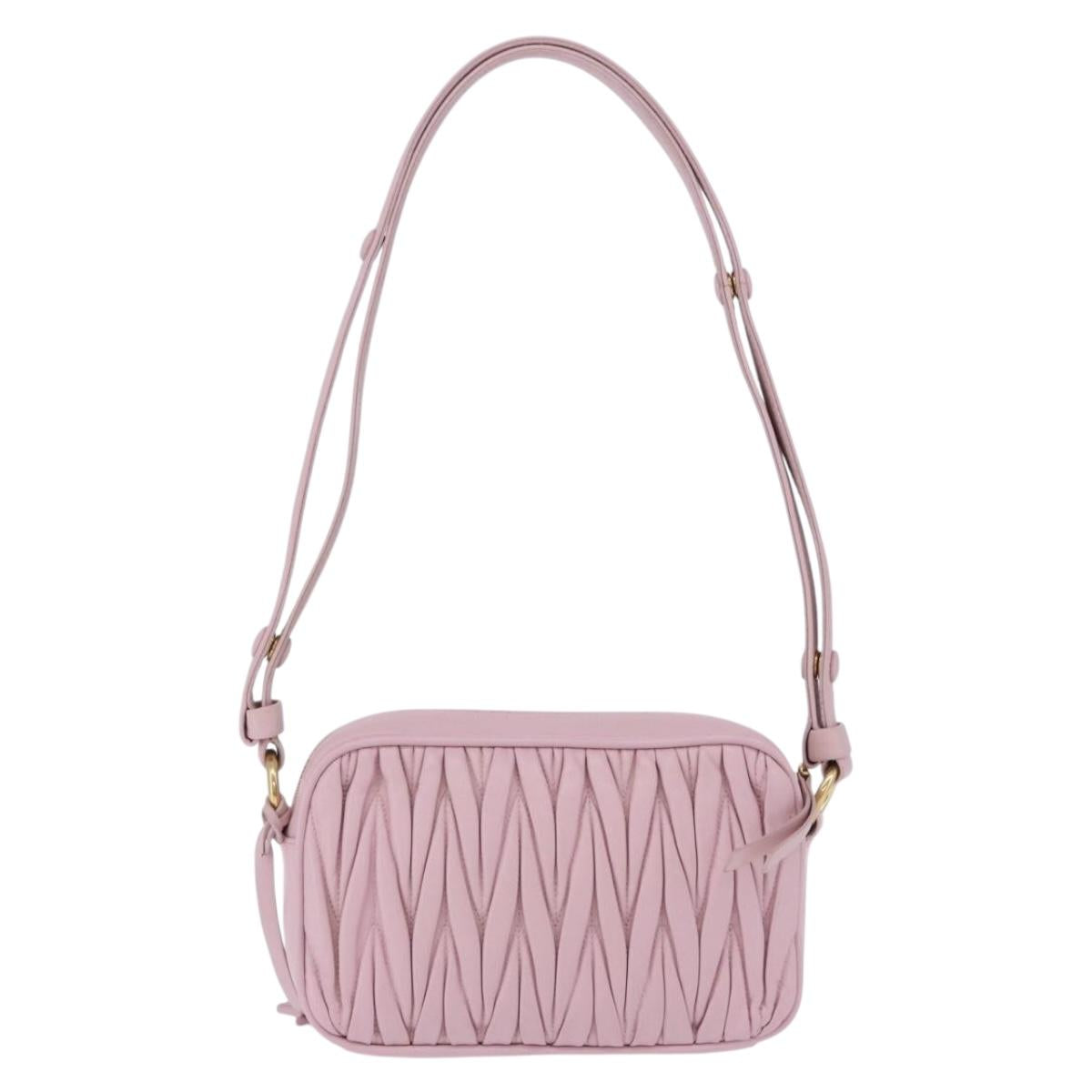 Miu Miu Matelasse Shoulder Bag Leather Pink Gold Tone Auth ka5413V