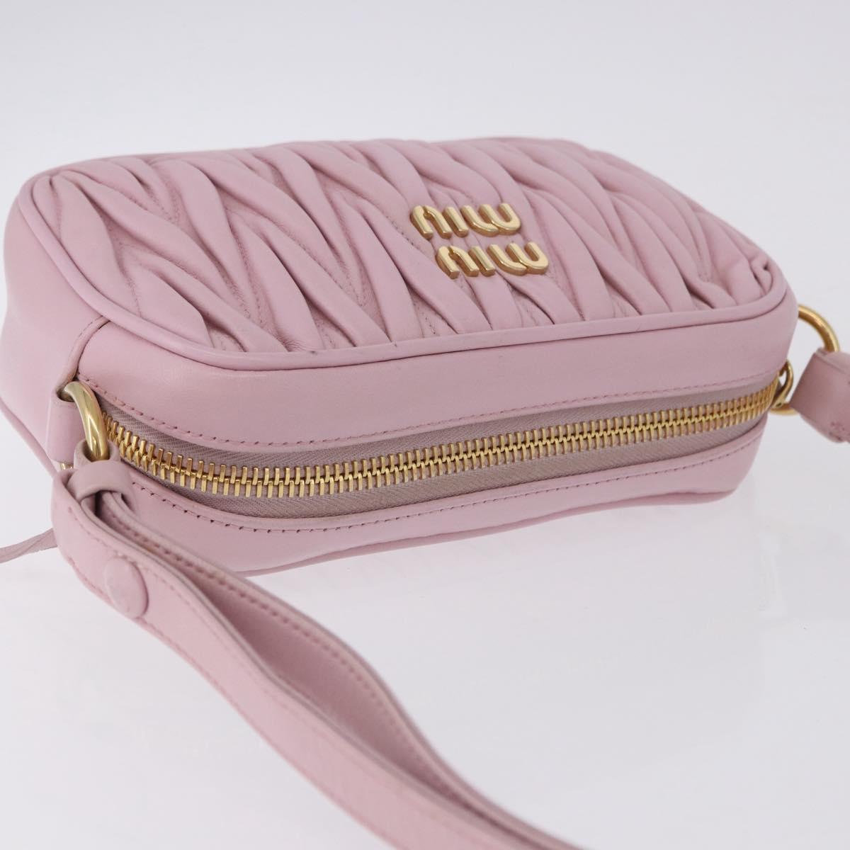 Miu Miu Matelasse Shoulder Bag Leather Pink Gold Tone Auth ka5413V