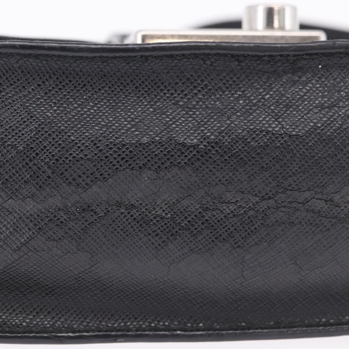 PRADA Chain Shoulder Bag Safiano leather Black Silver Auth ka5415