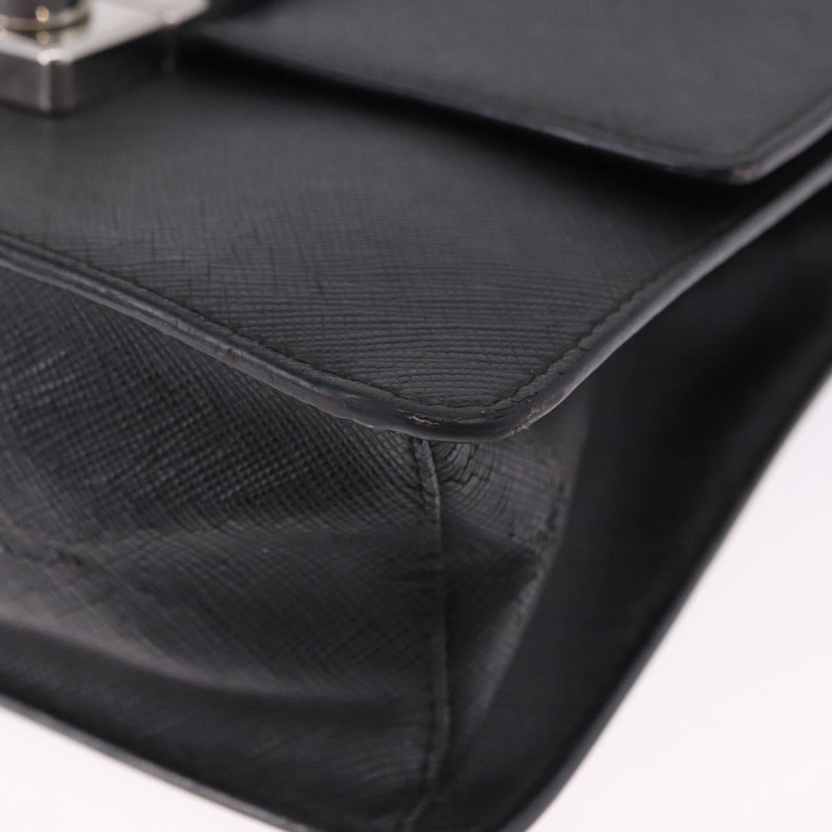PRADA Chain Shoulder Bag Safiano leather Black Silver Auth ka5415