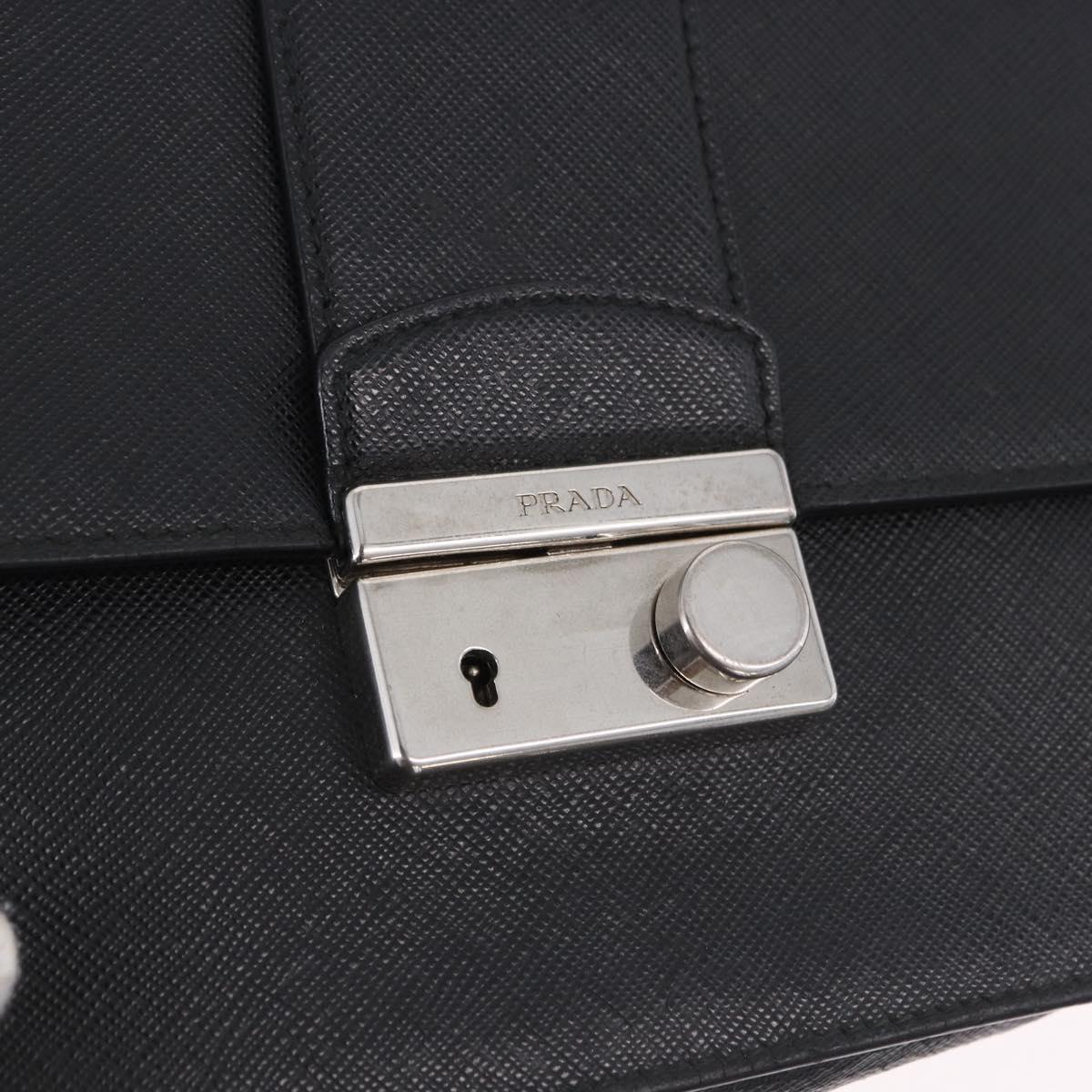 PRADA Chain Shoulder Bag Safiano leather Black Silver Auth ka5415