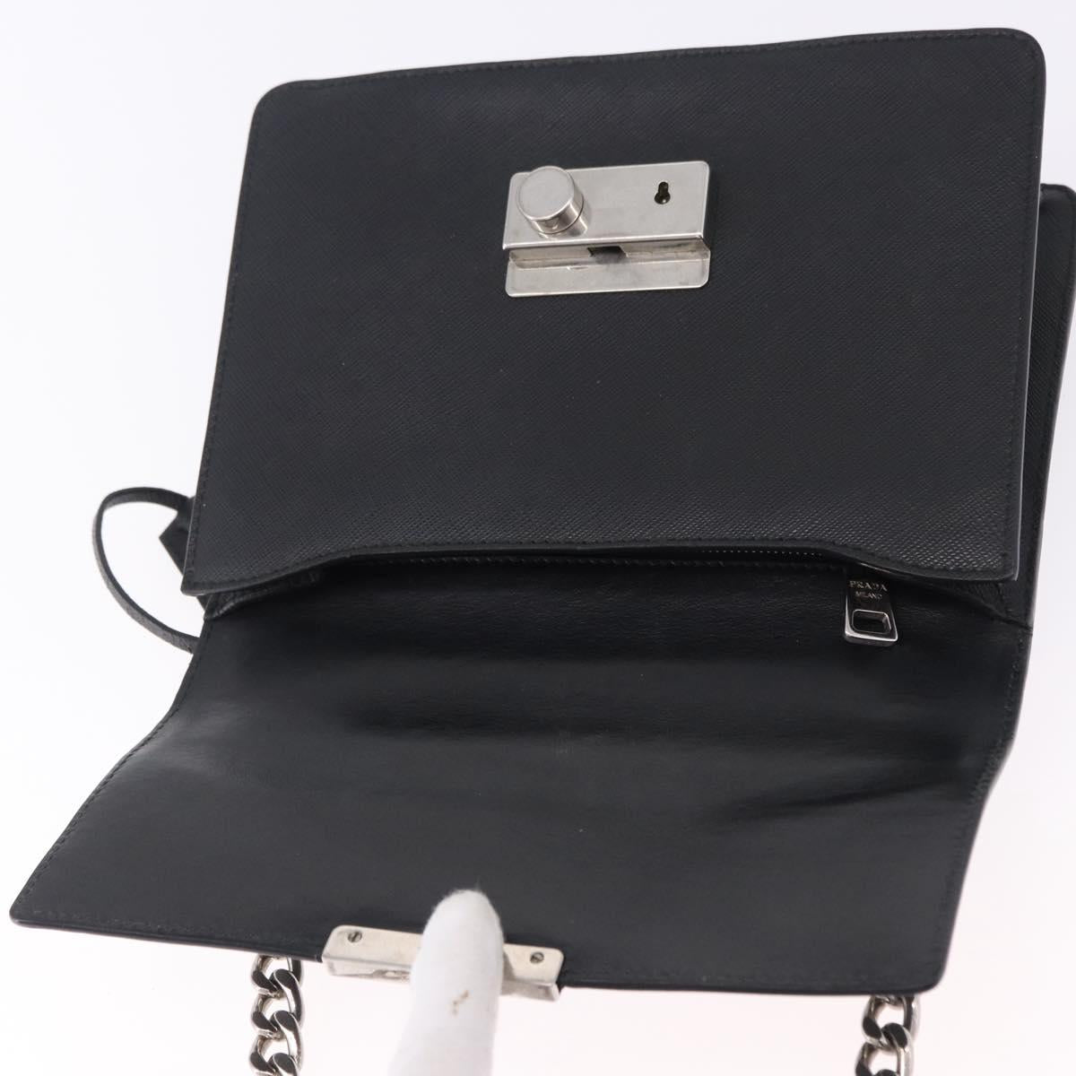 PRADA Chain Shoulder Bag Safiano leather Black Silver Auth ka5415