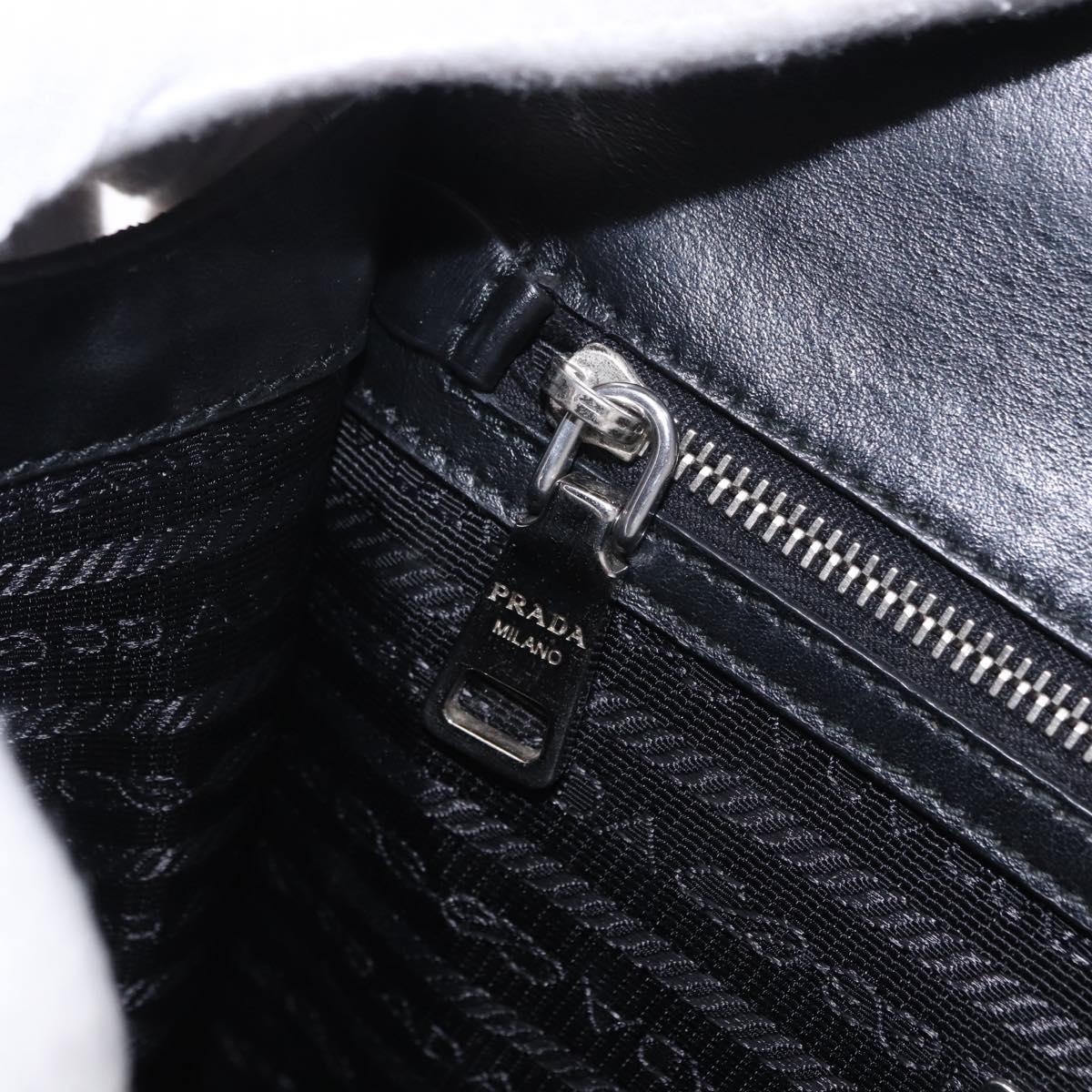 PRADA Chain Shoulder Bag Safiano leather Black Silver Auth ka5415