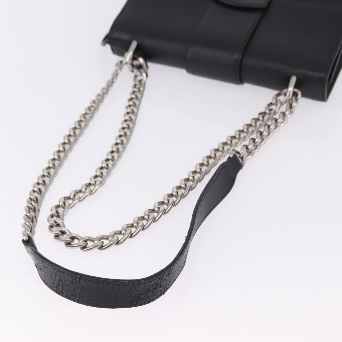 PRADA Chain Shoulder Bag Safiano leather Black Silver Auth ka5415