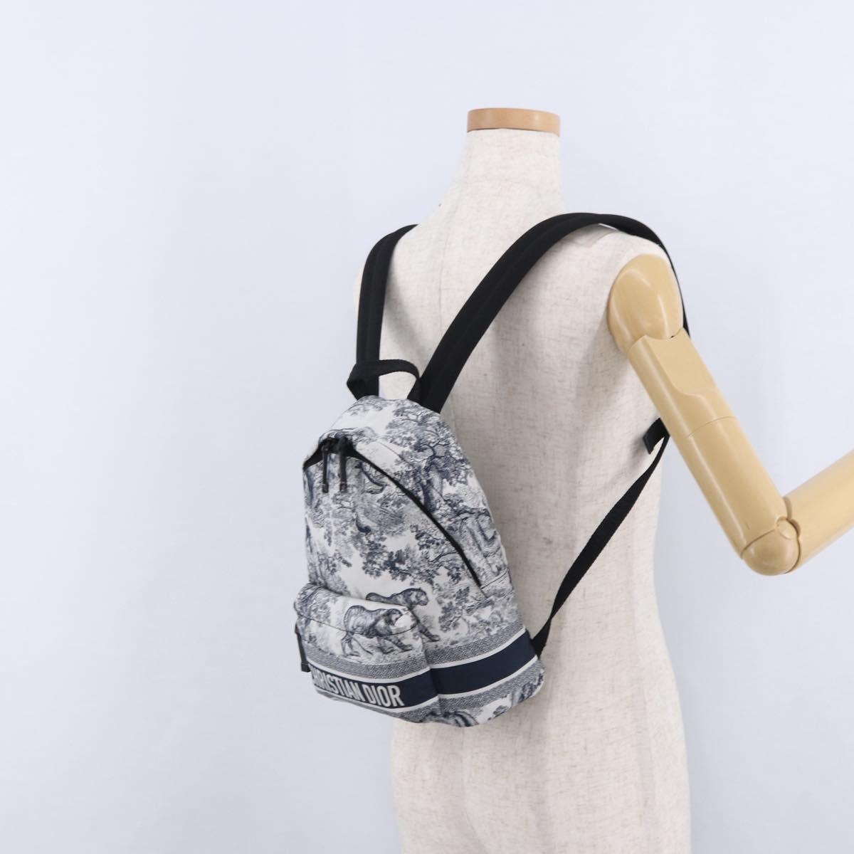 Christian Dior Toile de Jouy Backpack Nylon Navy White Auth ka5416M