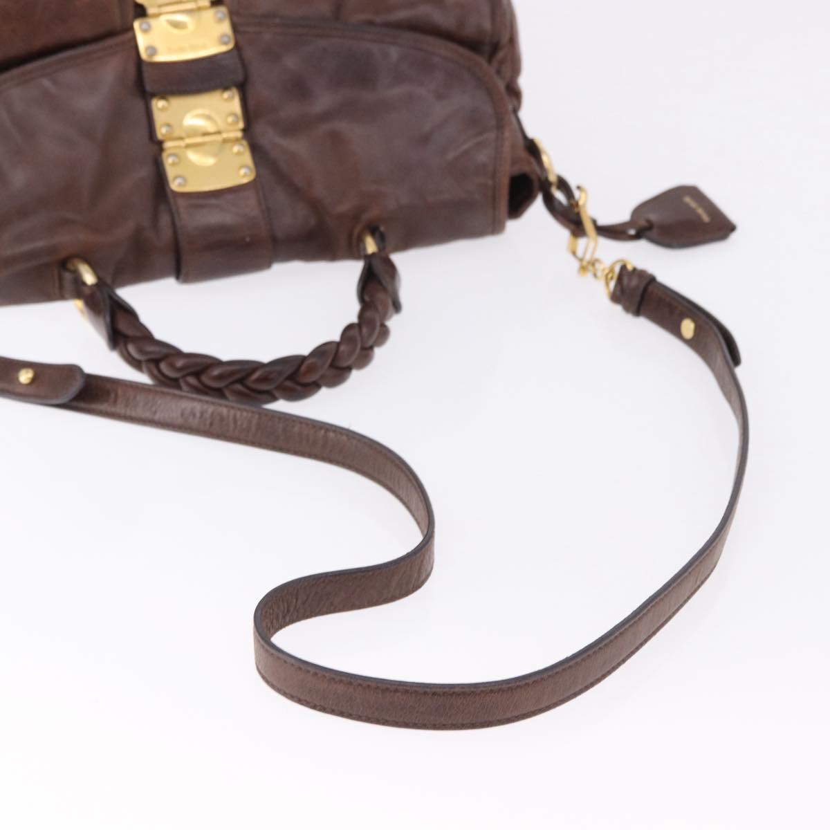Miu Miu Matelasse Hand Bag Leather 2way Brown Gold Tone Auth ka5417