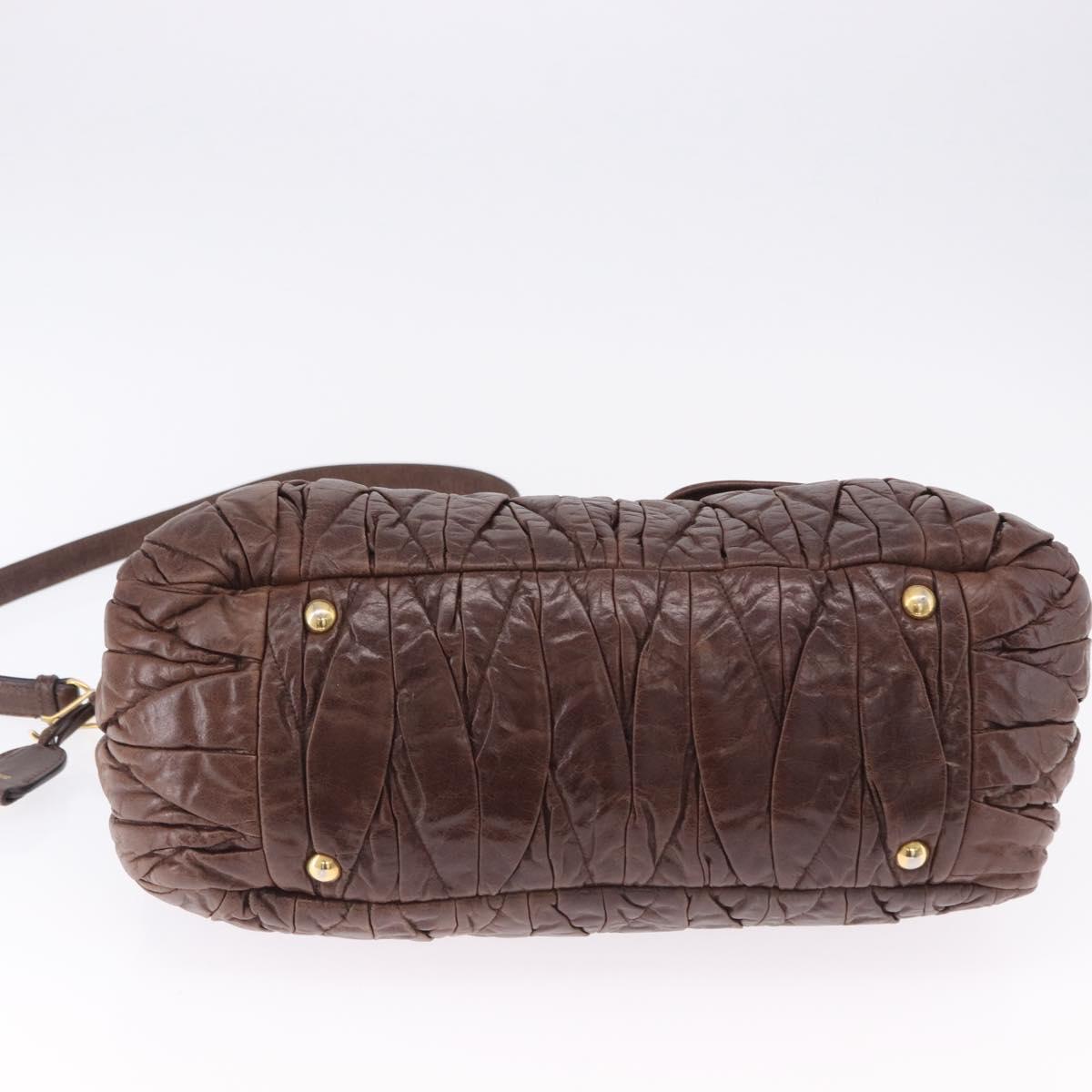 Miu Miu Matelasse Hand Bag Leather 2way Brown Gold Tone Auth ka5417