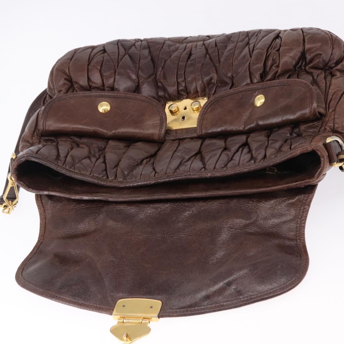 Miu Miu Matelasse Hand Bag Leather 2way Brown Gold Tone Auth ka5417