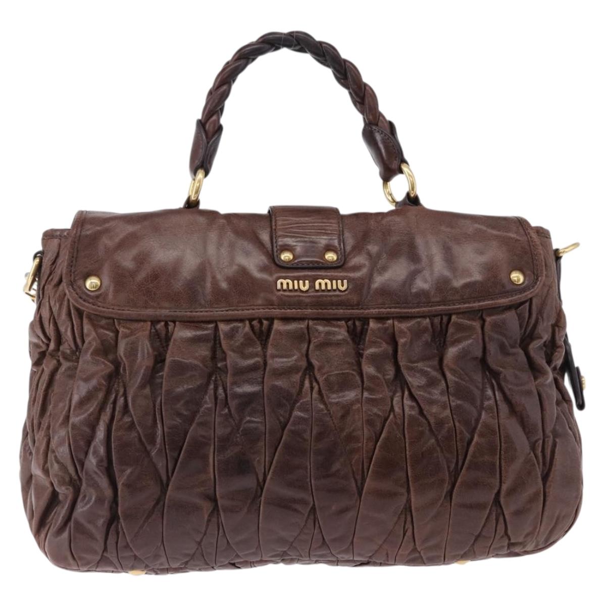 Miu Miu Matelasse Hand Bag Leather 2way Brown Gold Tone Auth ka5417