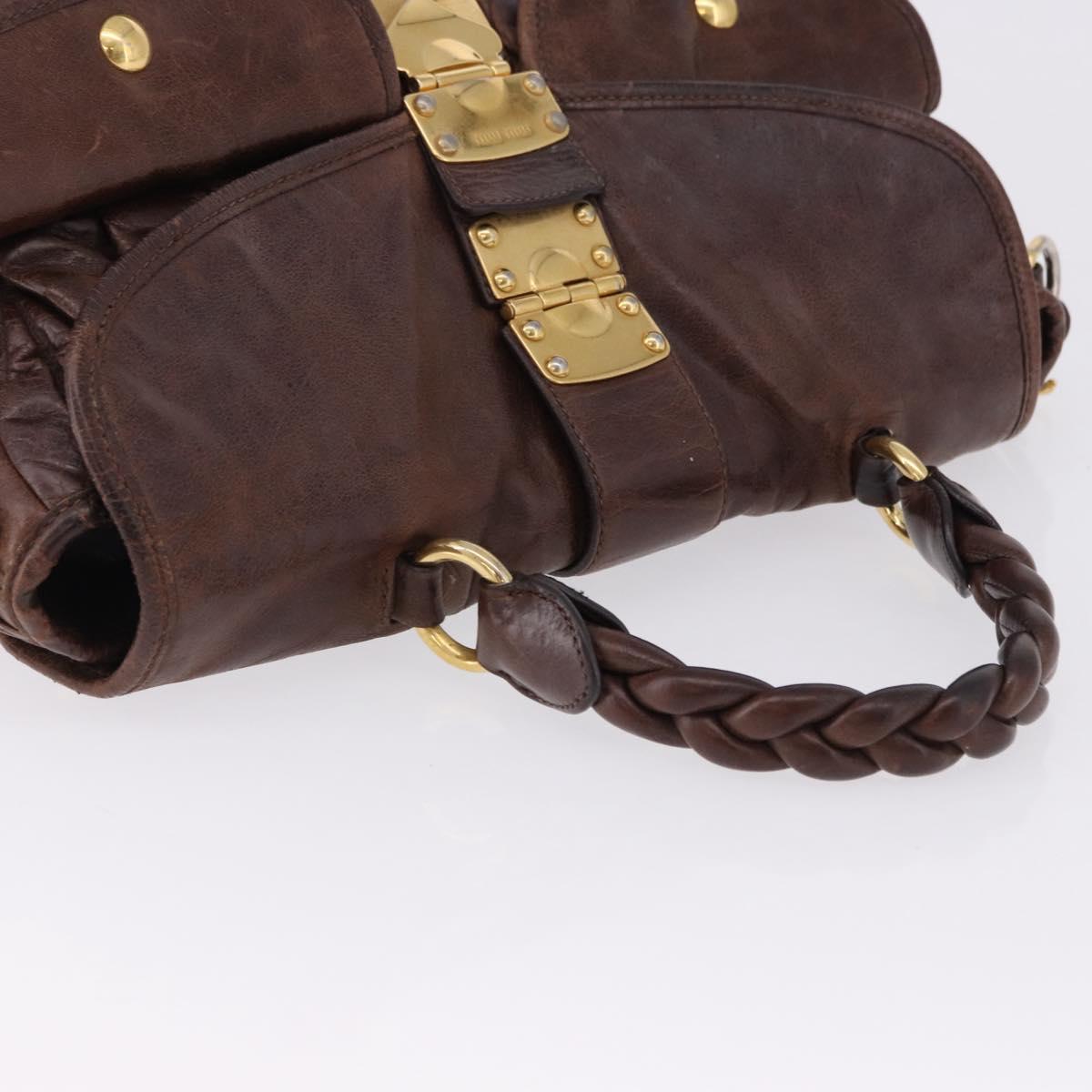 Miu Miu Matelasse Hand Bag Leather 2way Brown Gold Tone Auth ka5417